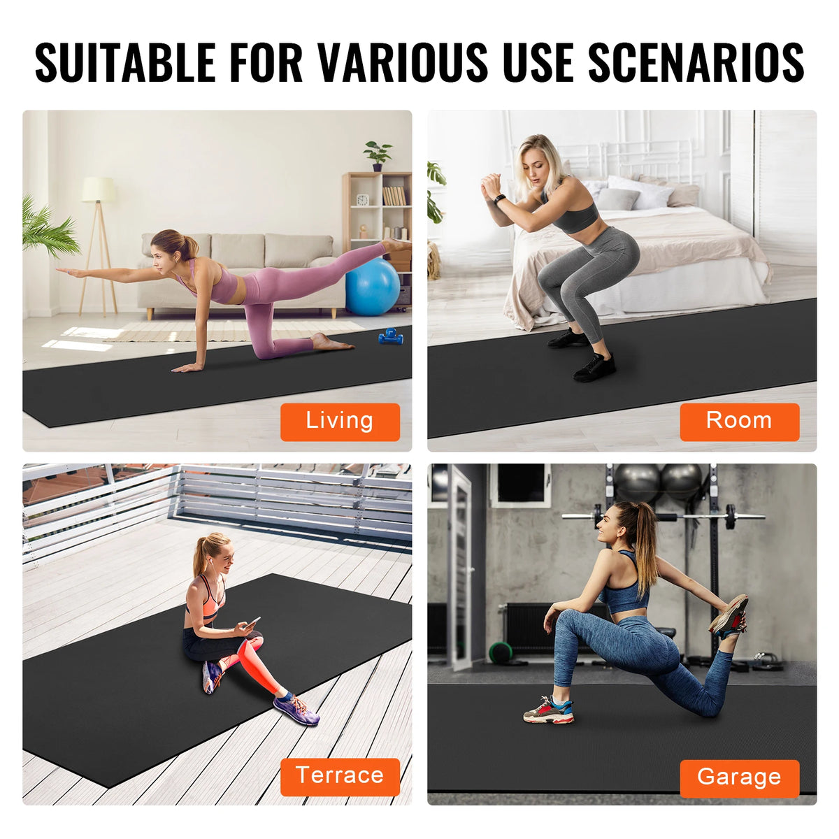 SucceBuy 12x6 FT Exercise Mat Non Slip High Density Premium Yoga Mat Exercise Yoga Mat for Fitness & Exercise Mat with Bag