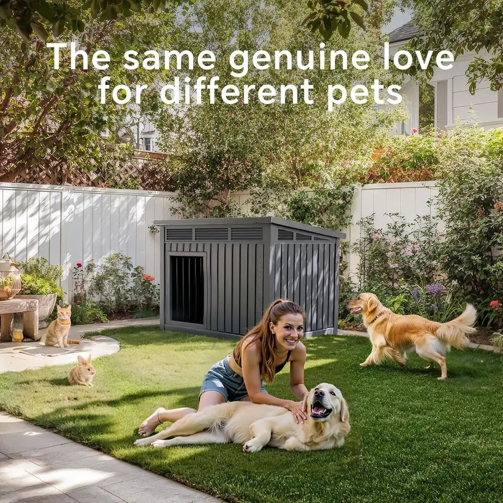 Dog House Outdoor, Indoor Dog House Medium Size Dog with Weatherproof PP Resin Material, Doghouse Outdoor with Openable Roof