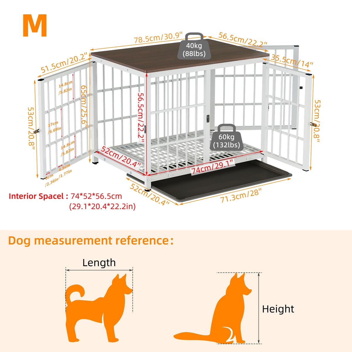 M/L/XL/2XL Dog Crate Cage Furniture Wooden Pet Kennel Table with Three Doors and Removable Tray,Decorative Side End Table
