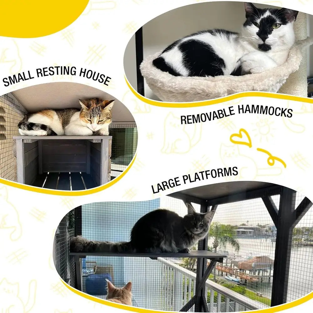 Cat House Outdoor Catio or Catis Mobile Enclosures on Wheels Large Cat Cage with Waterproo Cover,Resting House,62.8"