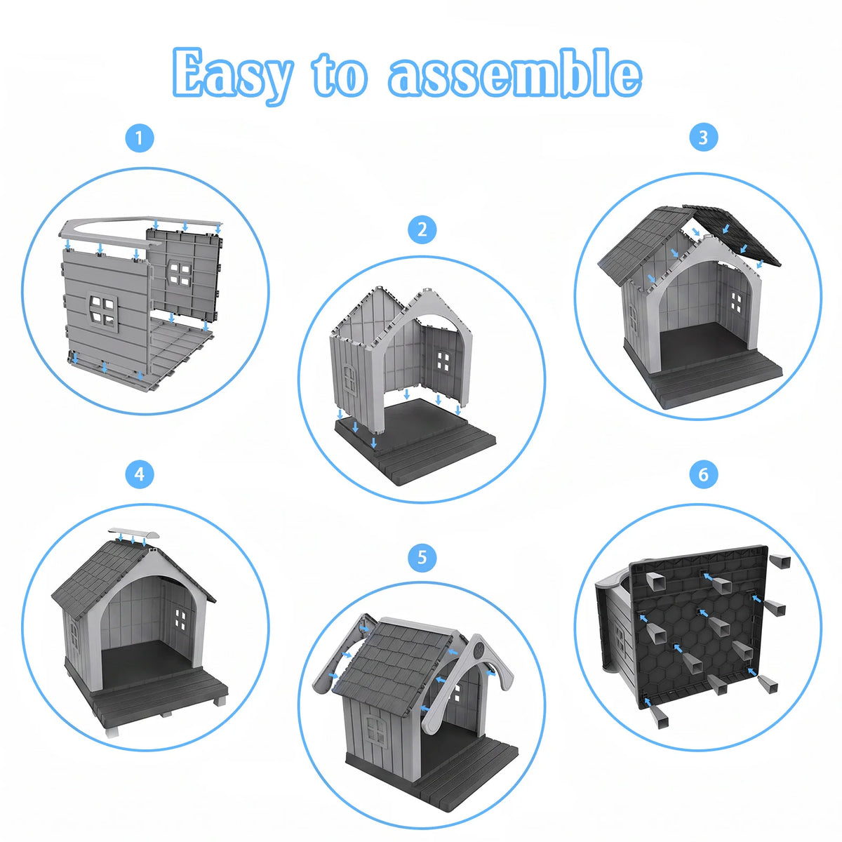 Elevated Resin Dog House with Sloped Roof, Weatherproof Outdoor Pet Shelter for Small Medium Dogs, All Season Backyard Dog Bed