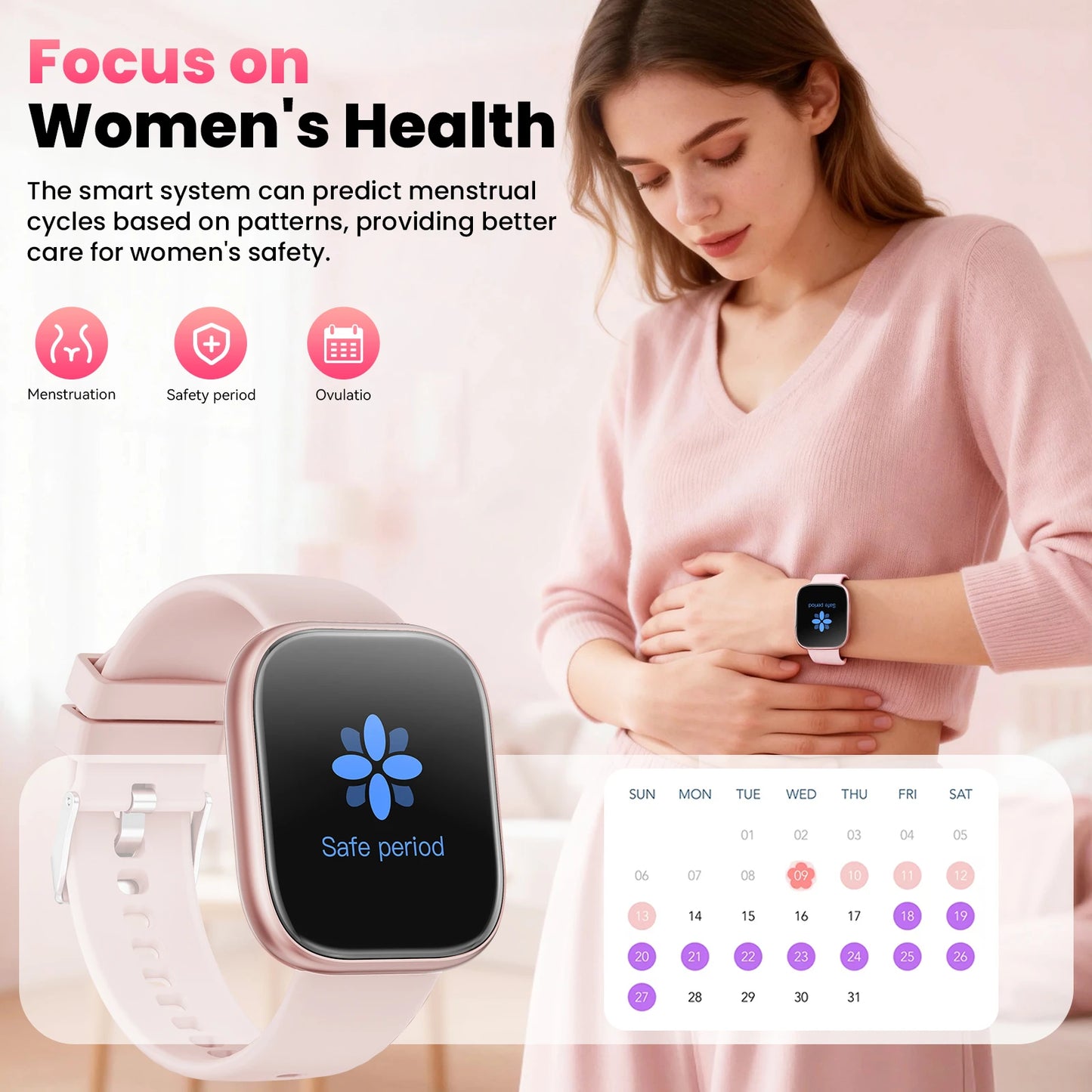 2026 New Ladies Smart Watch 1.83 Inch HD Touch Screen Fitness Tracker, 115+ Sports Modes, Heart Rate Sleep & Menstrual Cycle Monitor, IP67 Waterproof Smartwatch with 7 Replacement Bands Gift Set Compatible with Android iOS