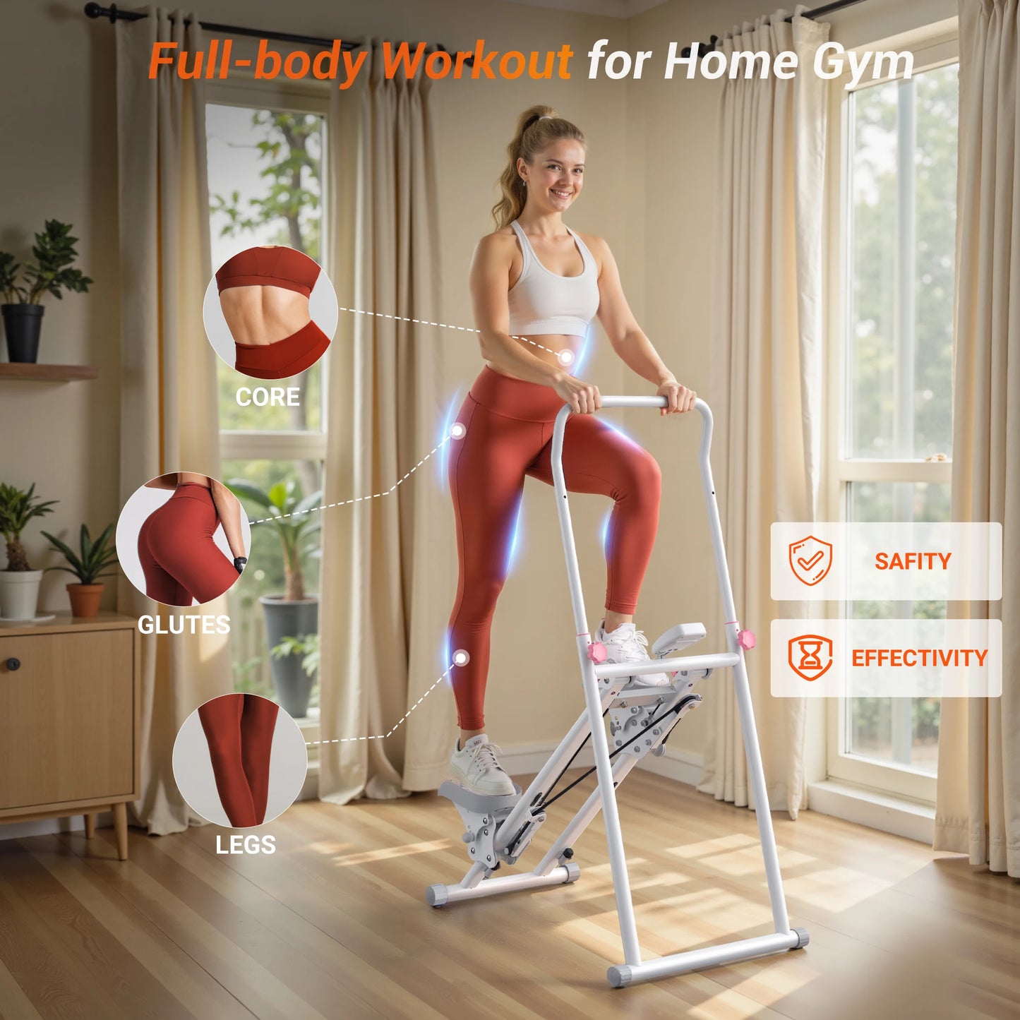 Stair Stepper for Home Gym Exercise, New Version Stairmaster for Full-Body Workout, Compact Folding Stair Climber with Extended Step Range, Adjustable Handlebar/Pedal
