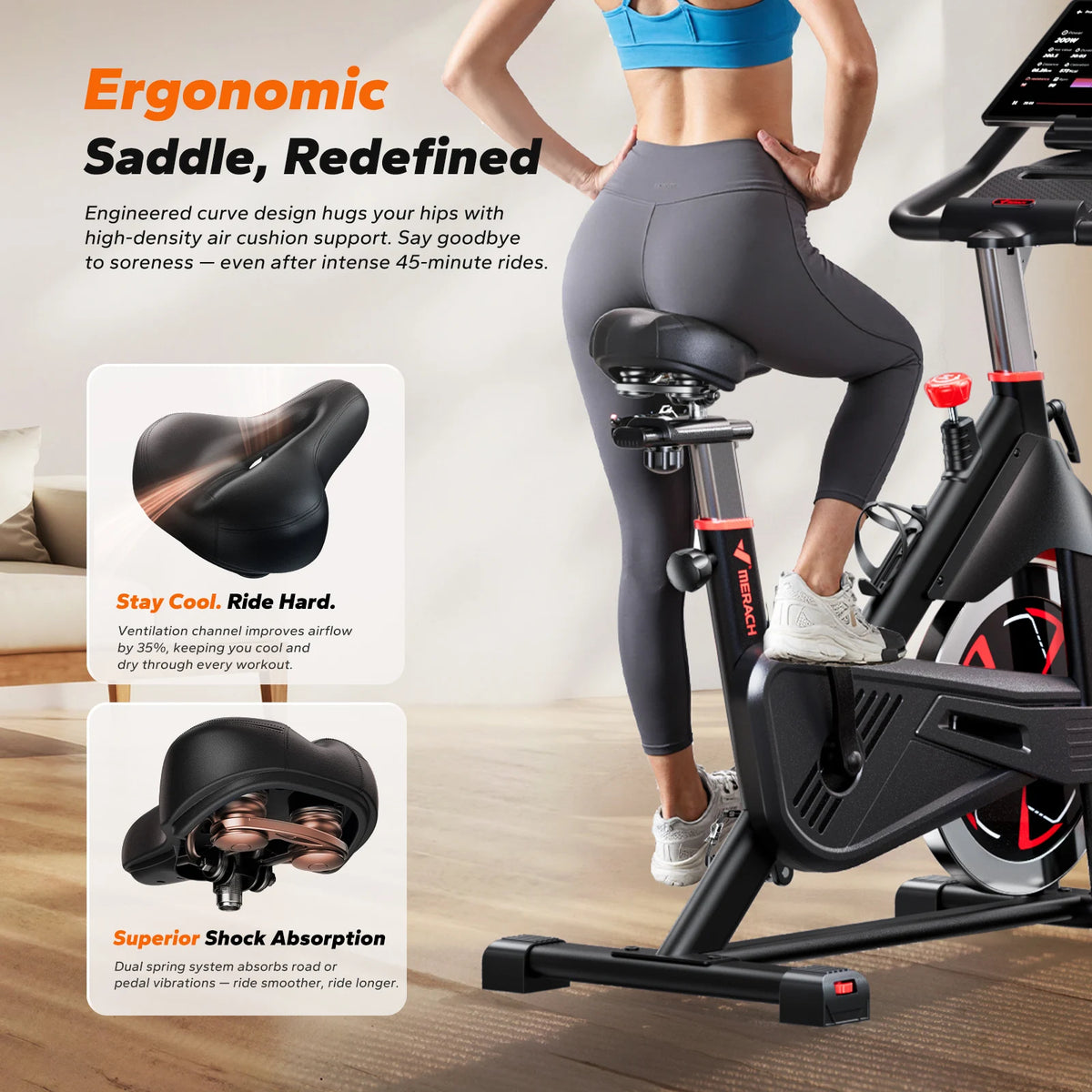 MERACH Exercise Bike S38 Indoor Cycling Magnetic Resistance Exclusive App 300lbs Capacity Comfortable Seat for Home&Weight Loss
