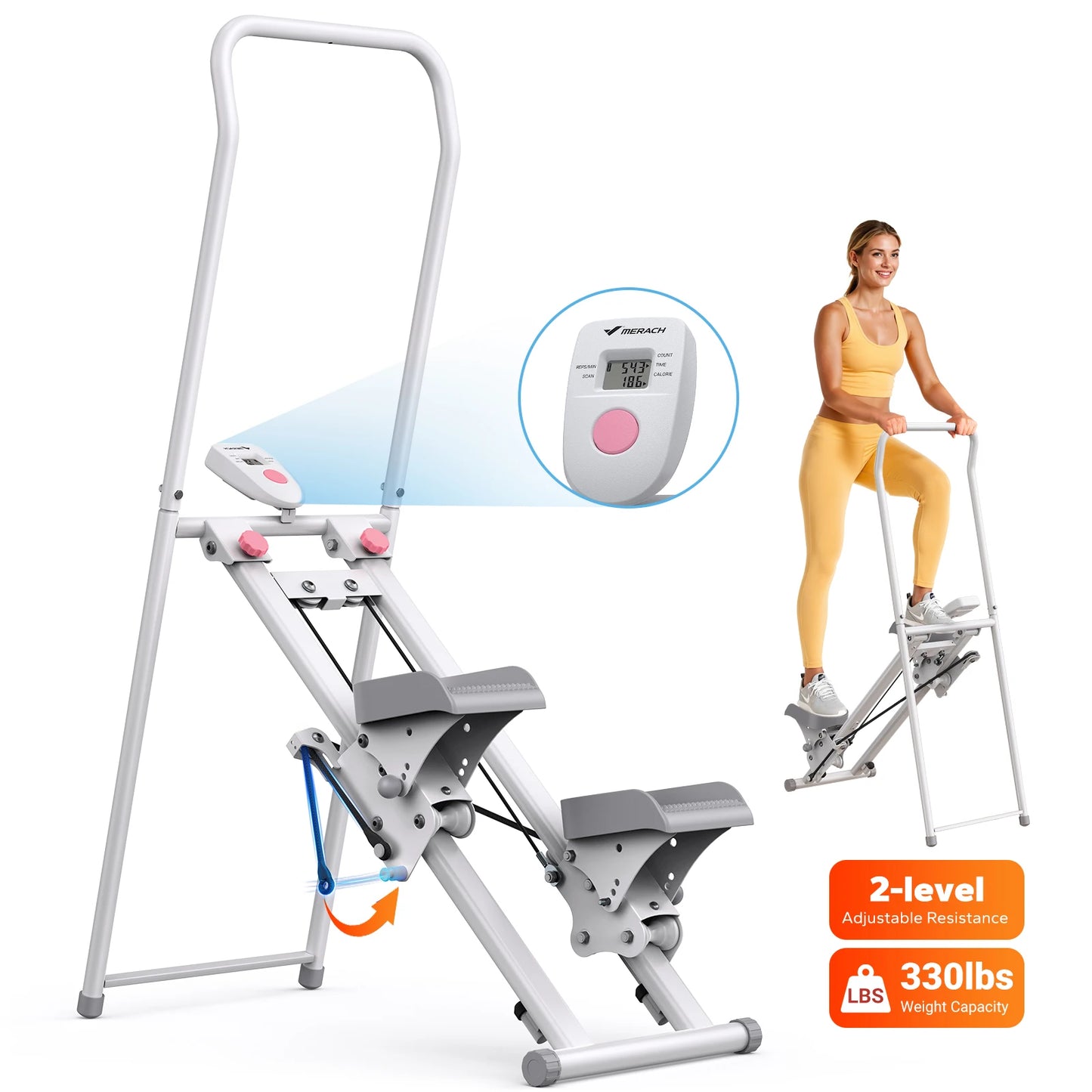 Stair Stepper for Home Gym Exercise, New Version Stairmaster for Full-Body Workout, Compact Folding Stair Climber with Extended Step Range, Adjustable Handlebar/Pedal