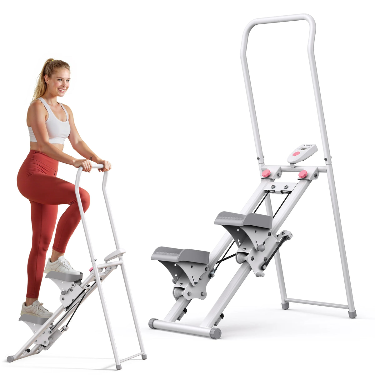 Stair Stepper for Home Gym Exercise, New Version Stairmaster for Full-Body Workout, Compact Folding Stair Climber with Extended Step Range, Adjustable Handlebar/Pedal