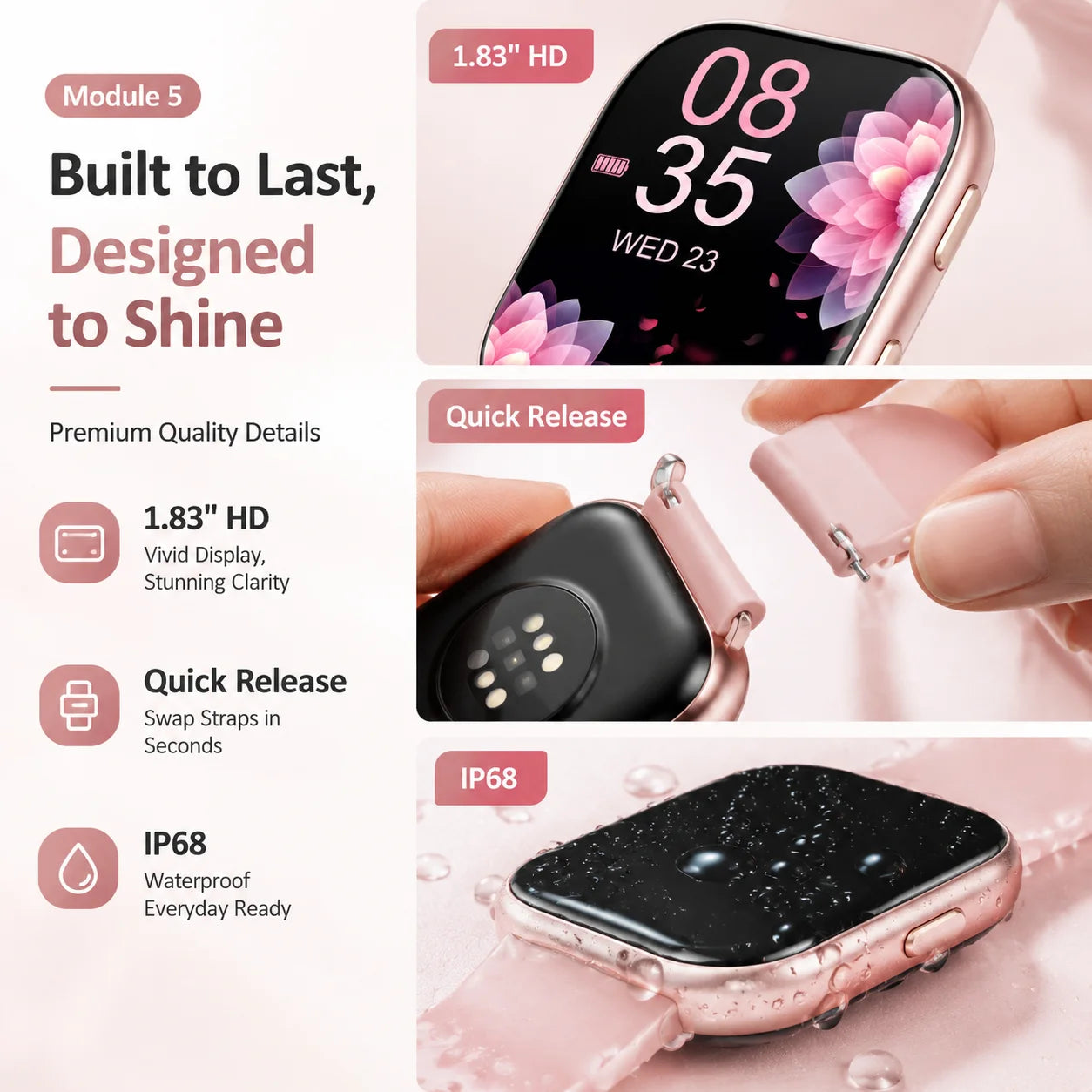 2026 New Ladies Smart Watch 1.83 Inch HD Touch Screen Fitness Tracker, 115+ Sports Modes, Heart Rate Sleep & Menstrual Cycle Monitor, IP67 Waterproof Smartwatch with 7 Replacement Bands Gift Set Compatible with Android iOS