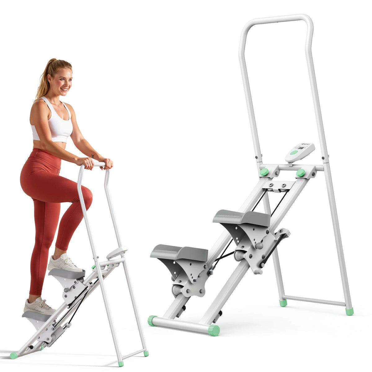 Stair Stepper for Home Gym Exercise, New Version Stairmaster for Full-Body Workout, Compact Folding Stair Climber with Extended Step Range, Adjustable Handlebar/Pedal