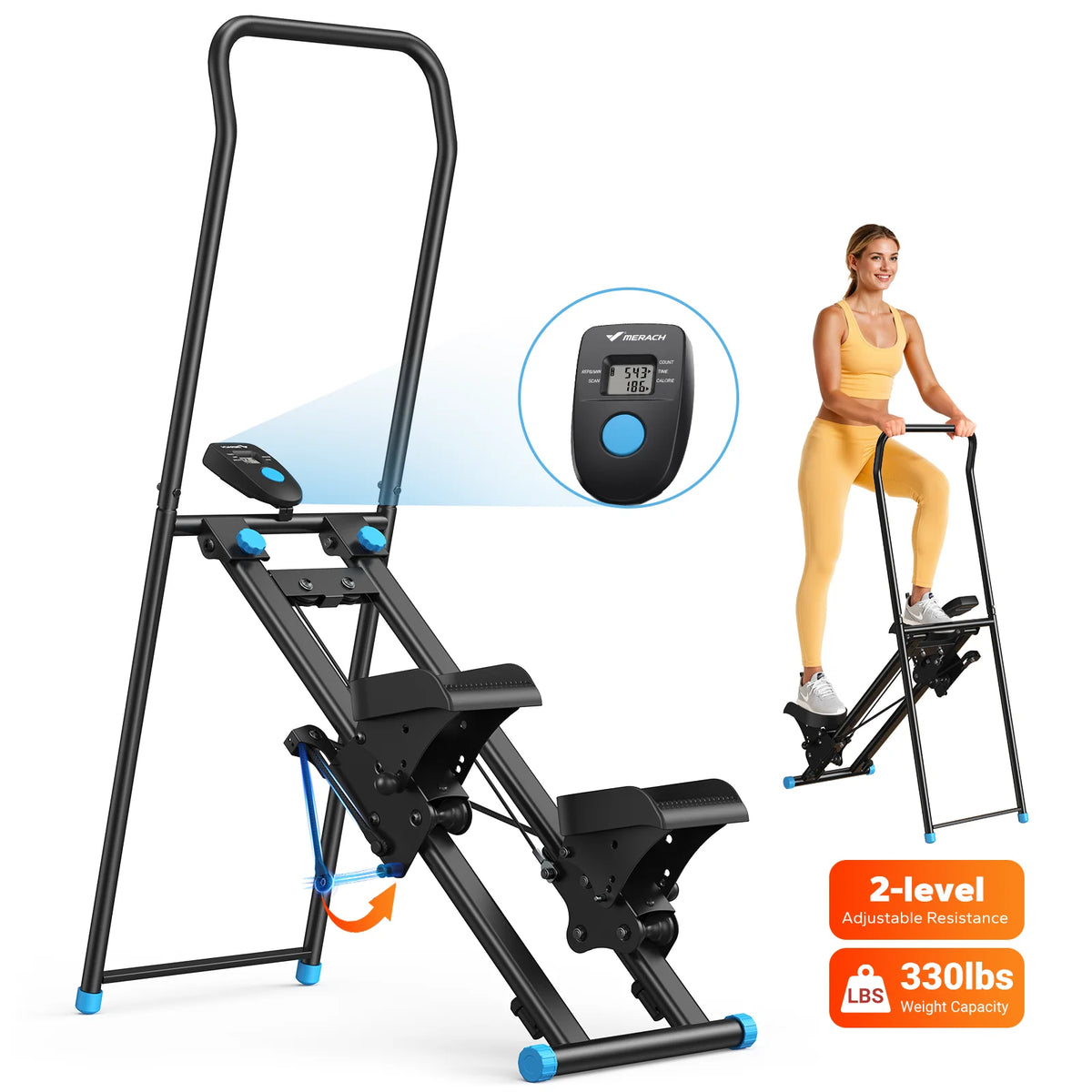 Stair Stepper for Home Gym Exercise, New Version Stairmaster for Full-Body Workout, Compact Folding Stair Climber with Extended Step Range, Adjustable Handlebar/Pedal
