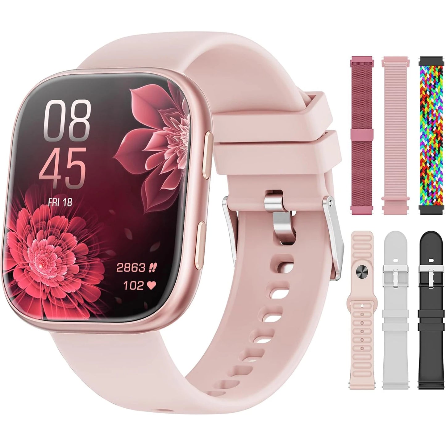 2026 New Ladies Smart Watch 1.83 Inch HD Touch Screen Fitness Tracker, 115+ Sports Modes, Heart Rate Sleep & Menstrual Cycle Monitor, IP67 Waterproof Smartwatch with 7 Replacement Bands Gift Set Compatible with Android iOS