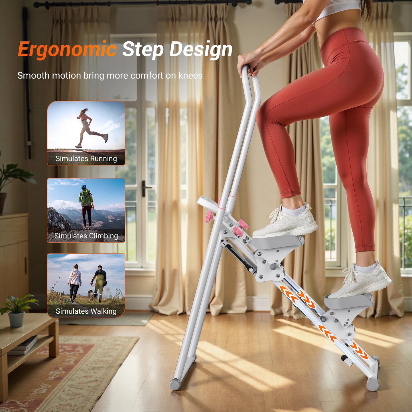 Stair Stepper for Home Gym Exercise, New Version Stairmaster for Full-Body Workout, Compact Folding Stair Climber with Extended Step Range, Adjustable Handlebar/Pedal