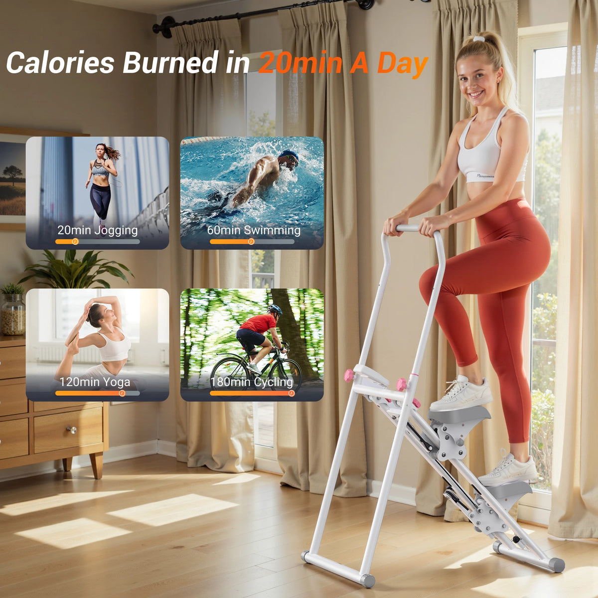 Stair Stepper for Home Gym Exercise, New Version Stairmaster for Full-Body Workout, Compact Folding Stair Climber with Extended Step Range, Adjustable Handlebar/Pedal