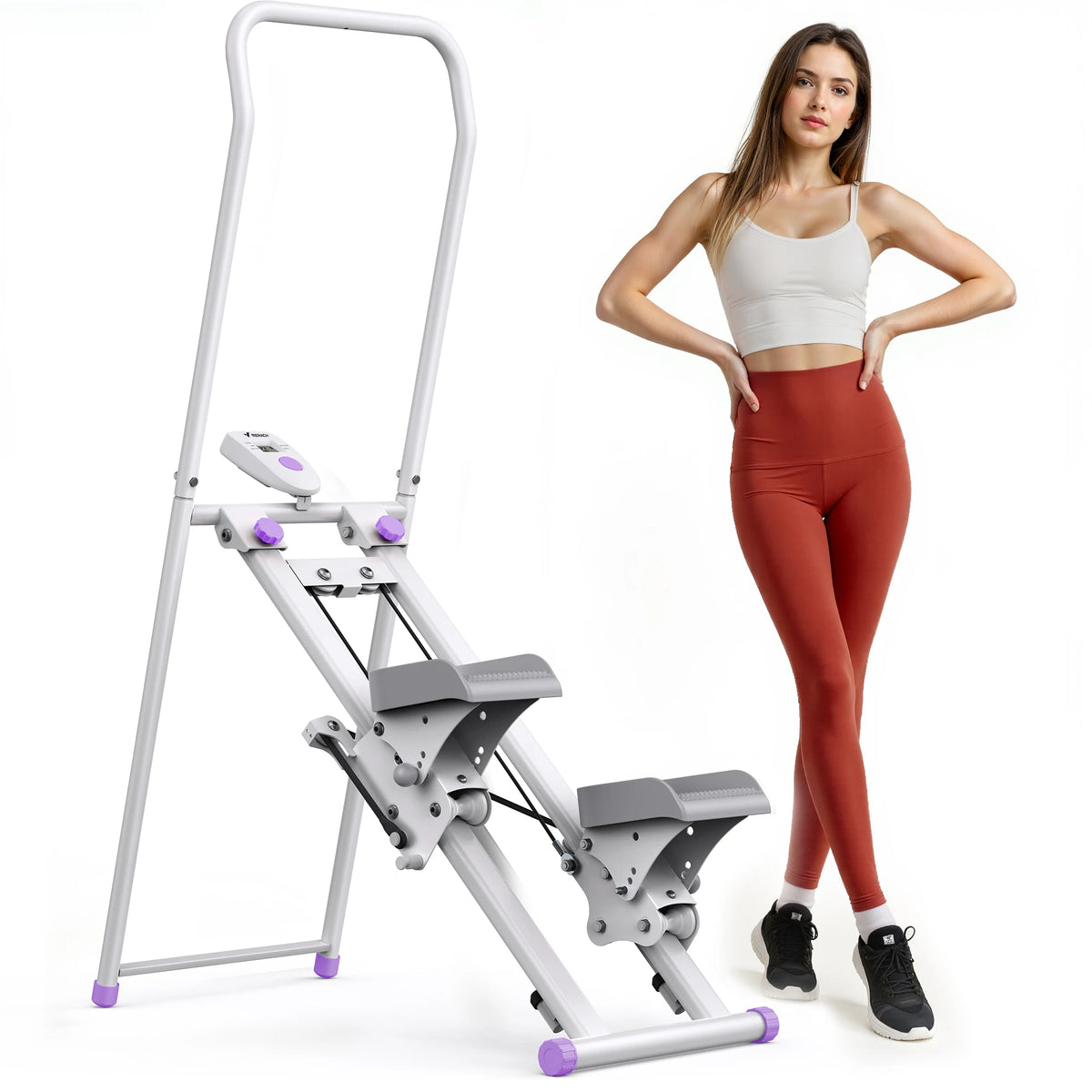 Stair Stepper for Home Gym Exercise, New Version Stairmaster for Full-Body Workout, Compact Folding Stair Climber with Extended Step Range, Adjustable Handlebar/Pedal