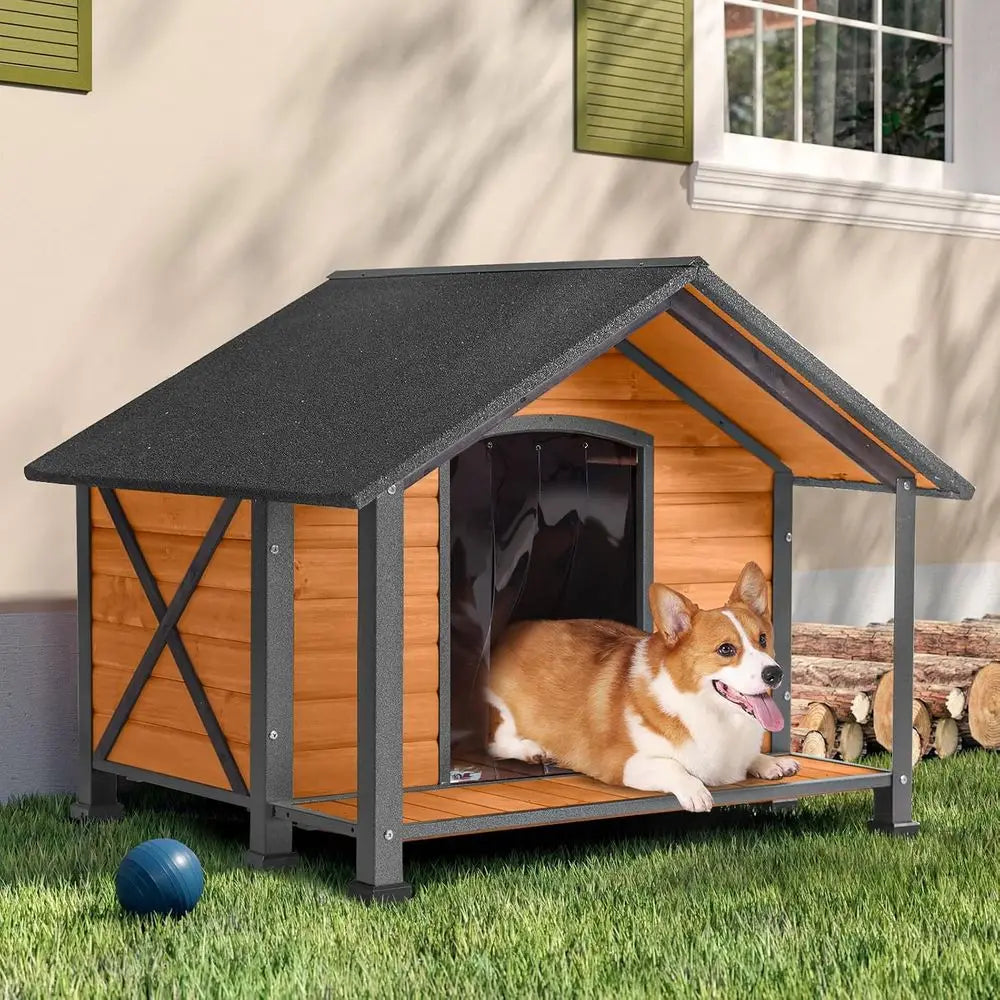 Dog House Outdoor & Indoor Unique All-Seasons Iron Dog Kennel  with Raised feet for Small,  Medium & Large Dogs,Weatherproof.