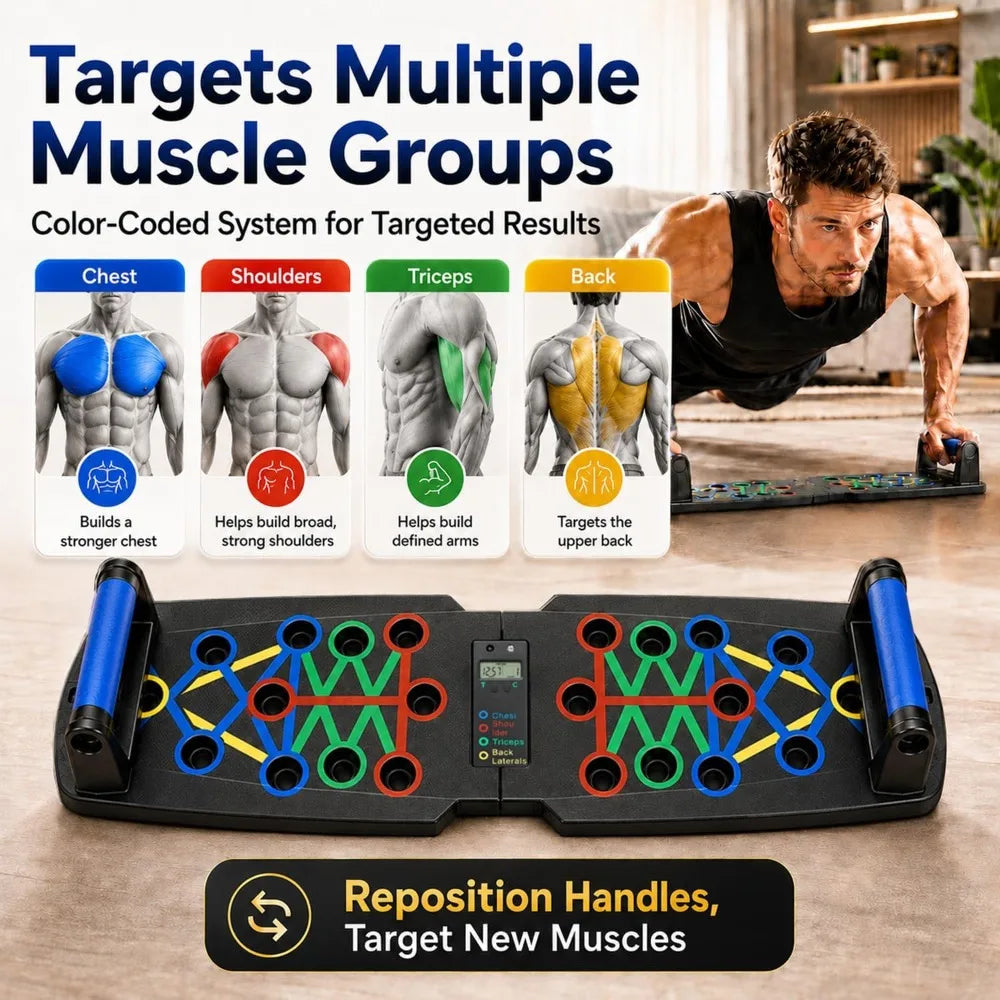 Smart Push Up Board with Counter, Foldable Home Workout Equipment, Non-Slip Handles for Chest, Shoulders, Back & Triceps