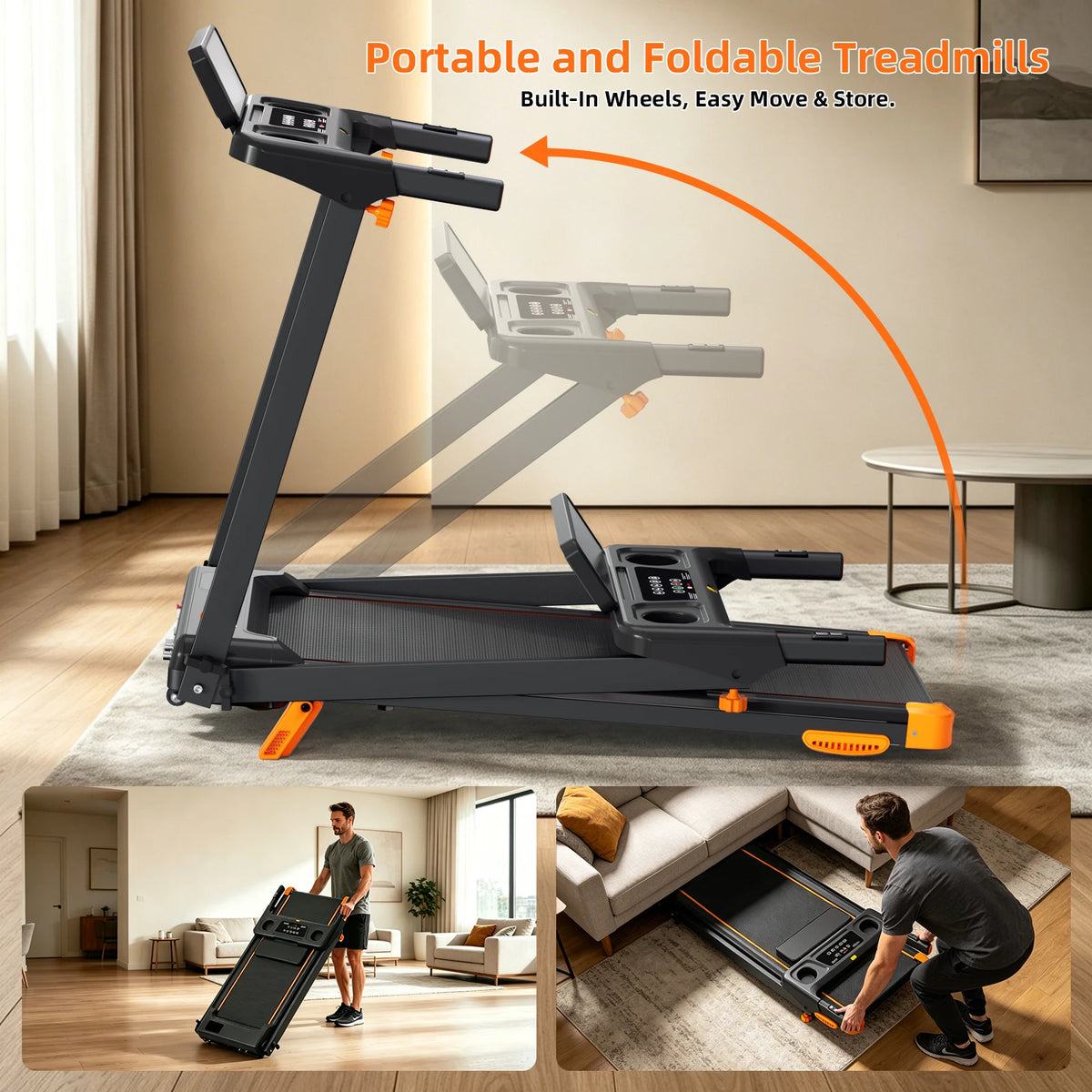 Quiet 3-in-1 Foldable Walking Pad Treadmill with 12% Incline for Home, 12 Preprogrammed HIIT Modes, Supports up to 300 LBS, Smart Treadmill Built with LED Display, Heart Rate Sensor, Bluetooth Speaker & App Connection