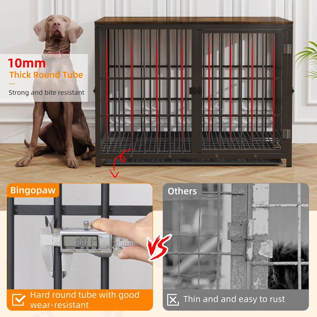 M/L/XL/2XL Dog Crate Cage Furniture Wooden Pet Kennel Table with Three Doors and Removable Tray,Decorative Side End Table