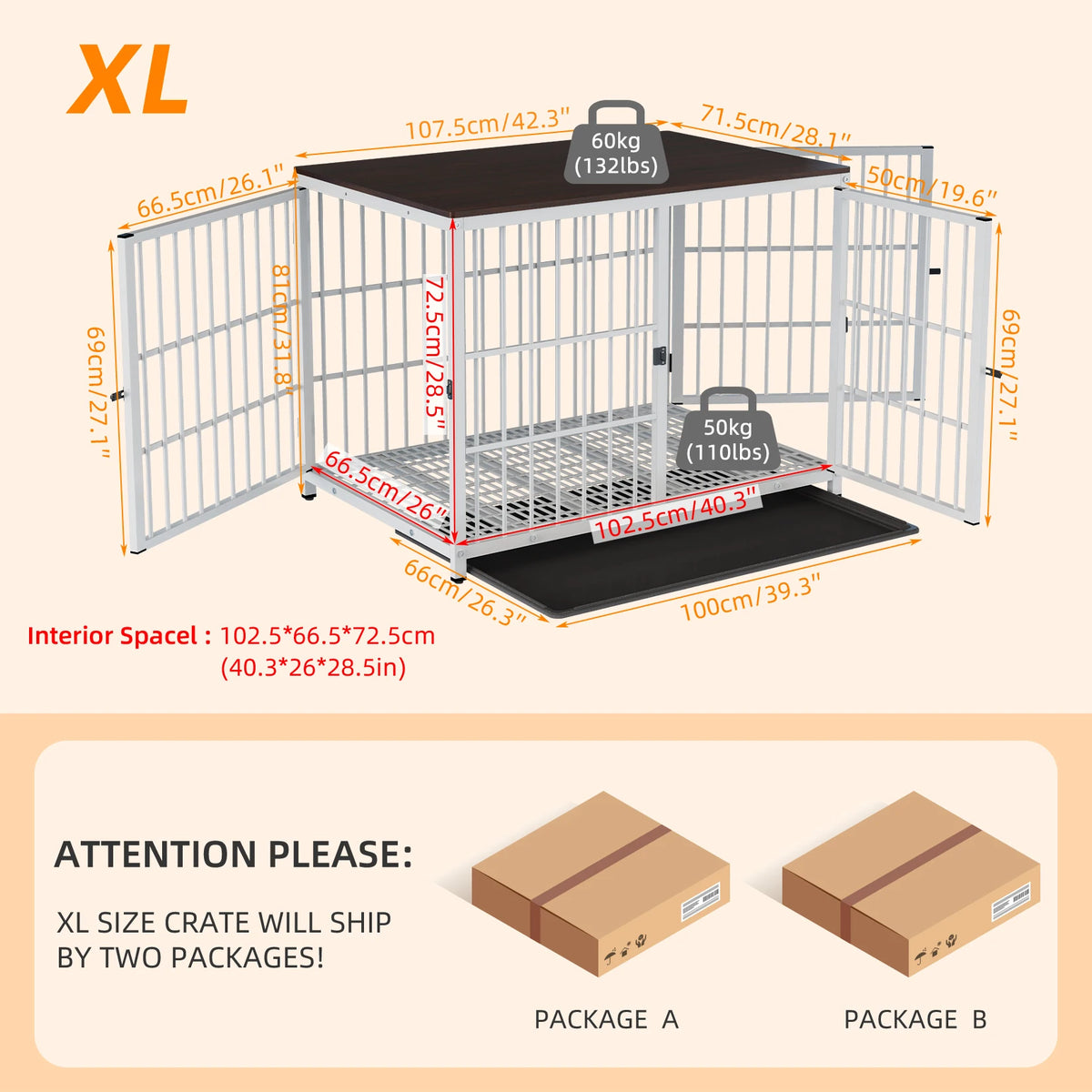 M/L/XL/2XL Dog Crate Cage Furniture Wooden Pet Kennel Table with Three Doors and Removable Tray,Decorative Side End Table