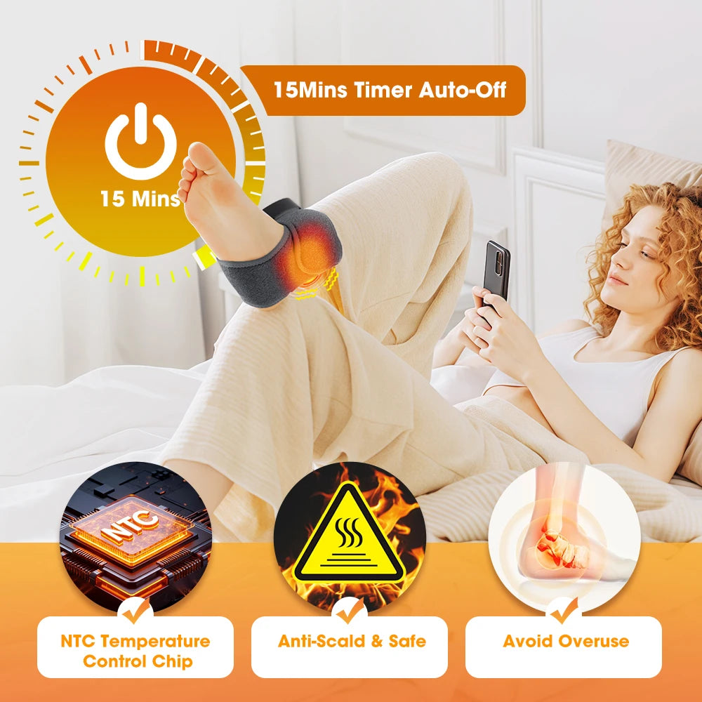 Heated Ankle Brace Massager 4 Heat Levels 4 Modes 4 Intensities Adjustable Warm Foot Brace Cordless Rechargeable Foot Relaxer