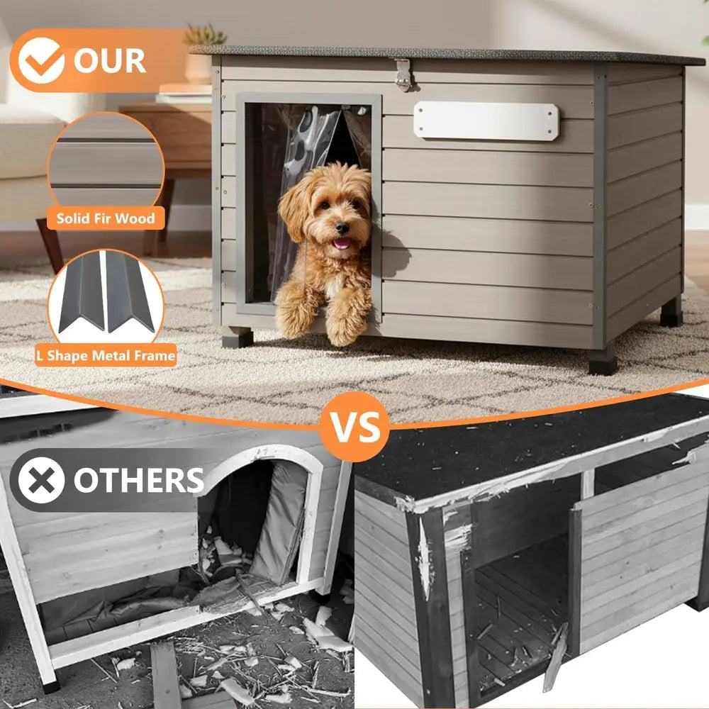 Dog House Outdoor & Indoor Anti-Chewing Iron e Dog Kennel Easy Clean and Assemble Openable Roo or Small to Medium Dog Breeds (32