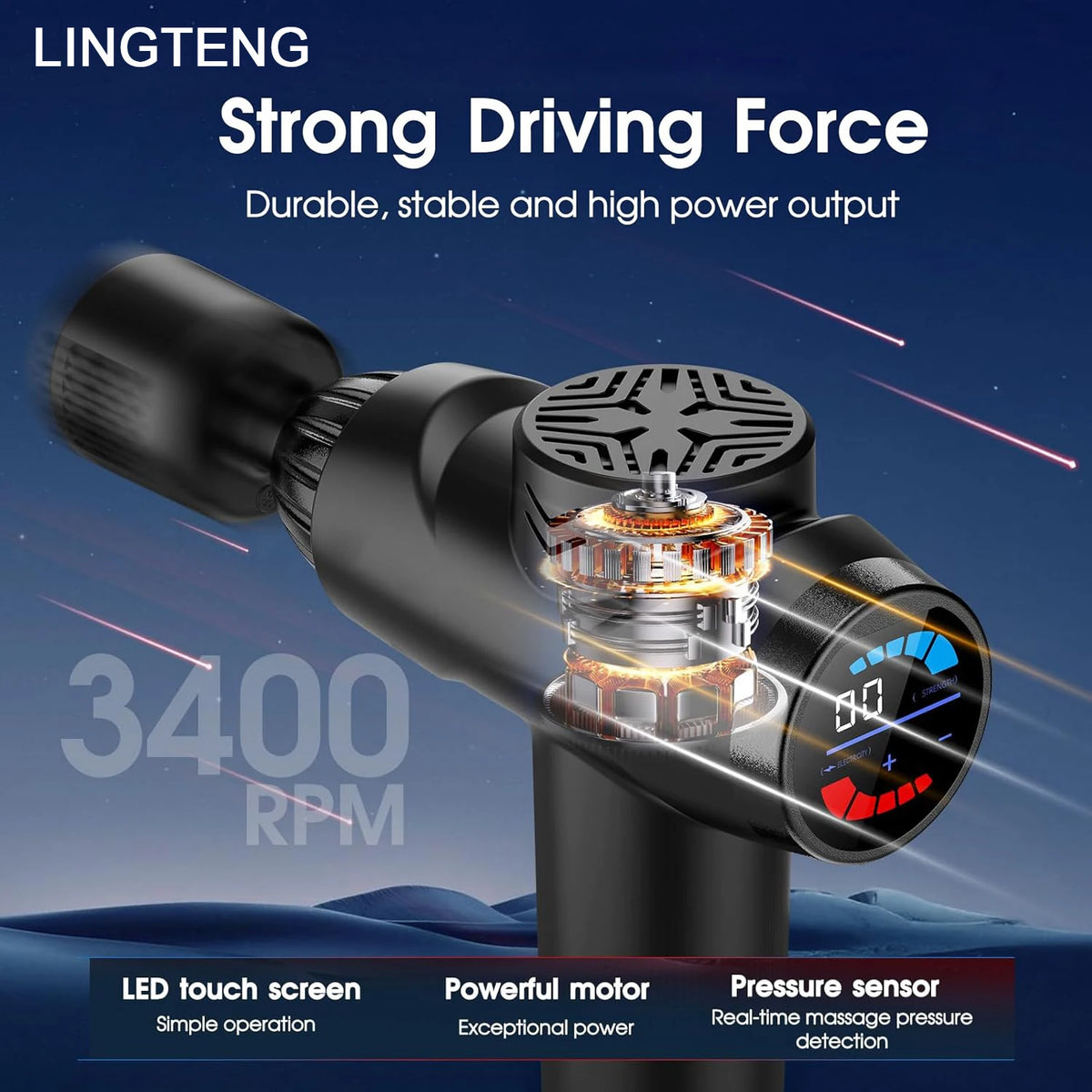 LINGTENG Massage Gun with Hot and Cold Functions, Deep Tissue Massage Gun, Back and Neck Massager, Muscle Percussion Massager, Handheld Massager, 7 Massage Heads, Comes with Storage Case.