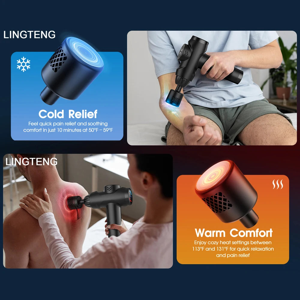 LINGTENG Massage Gun with Hot and Cold Functions, Deep Tissue Massage Gun, Back and Neck Massager, Muscle Percussion Massager, Handheld Massager, 7 Massage Heads, Comes with Storage Case.