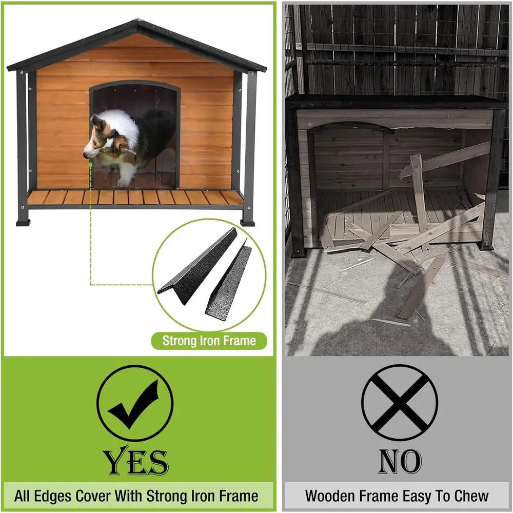 Dog House Outdoor & Indoor Unique All-Seasons Iron Dog Kennel  with Raised feet for Small,  Medium & Large Dogs,Weatherproof.