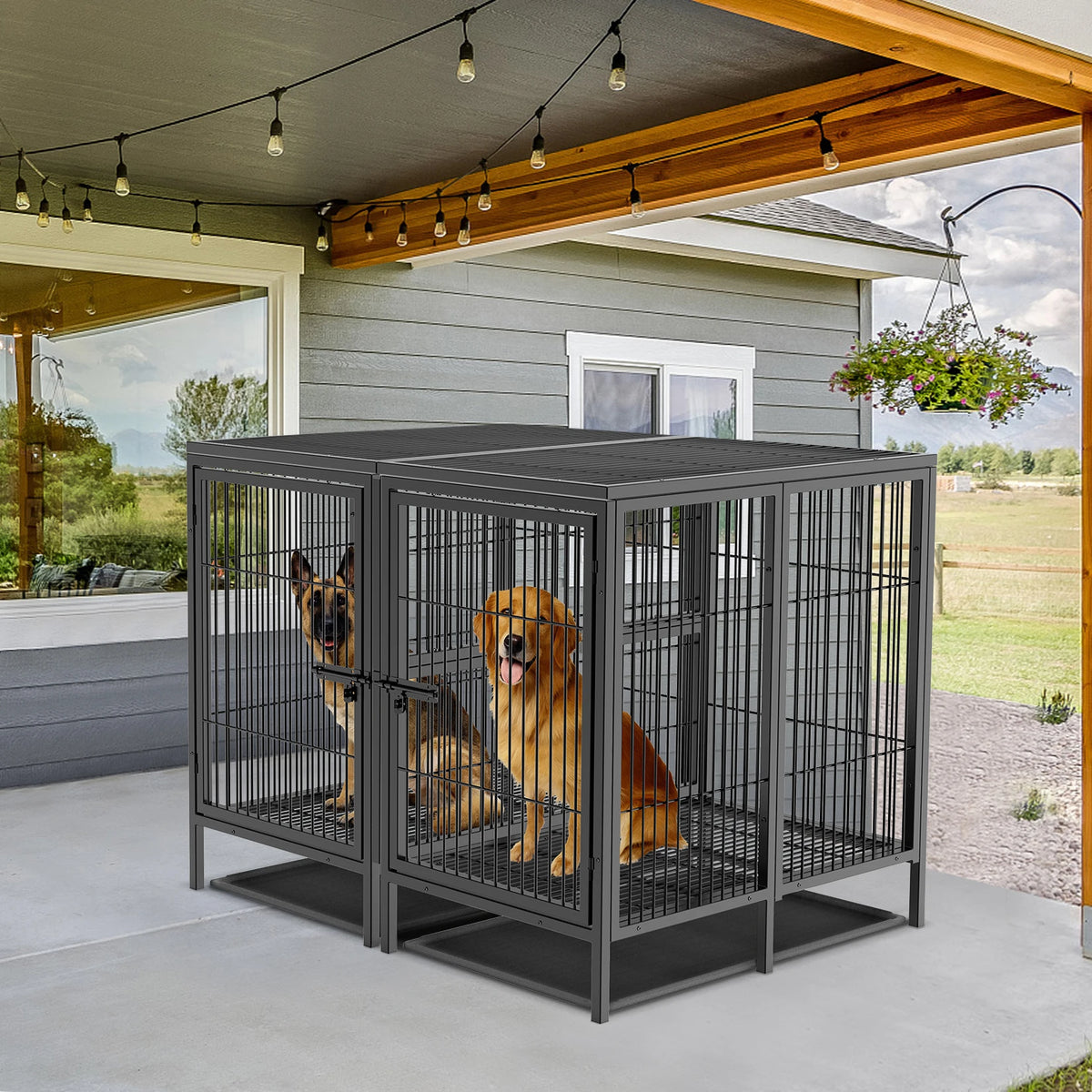 Heavy Duty Dog Crate: 52Inch Extra Large Pet Raised Metal Cage with Removable Divider - Doggy Kennel Training Playpen House