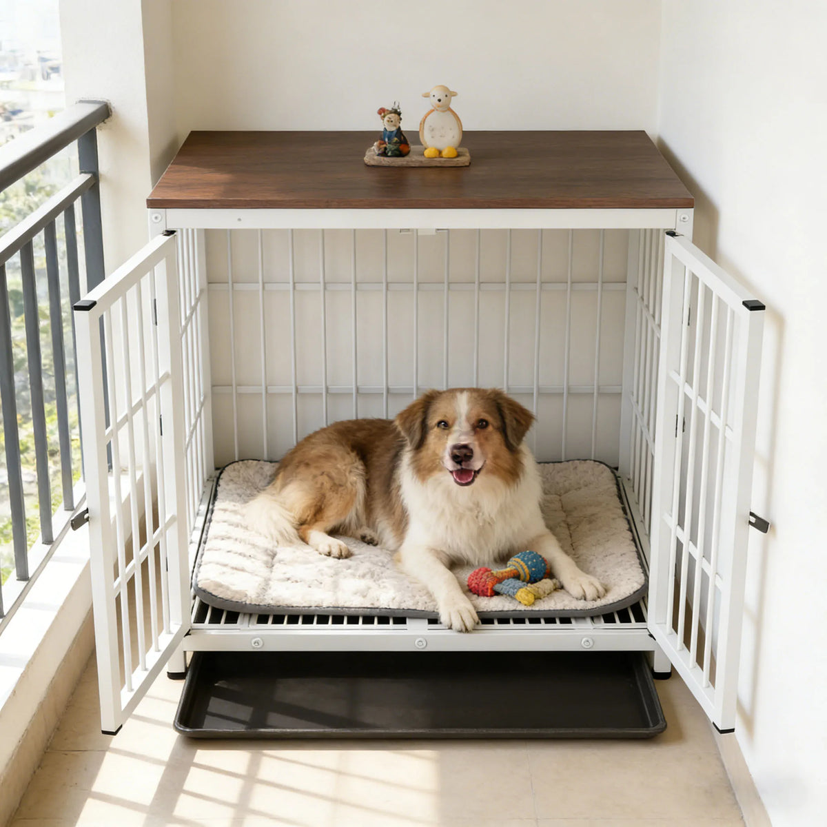 M/L/XL/2XL Dog Crate Cage Furniture Wooden Pet Kennel Table with Three Doors and Removable Tray,Decorative Side End Table