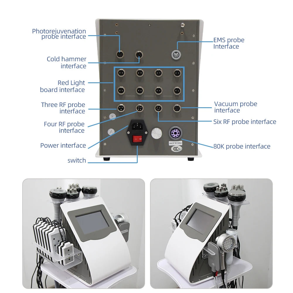 AOKO 9 in 1 Tool 80K Cavitation Ultrasonic Body Slimming Machine Multi-Polar Radio Anti-Wrinkle Rejuvenation Skin Lift Tighten