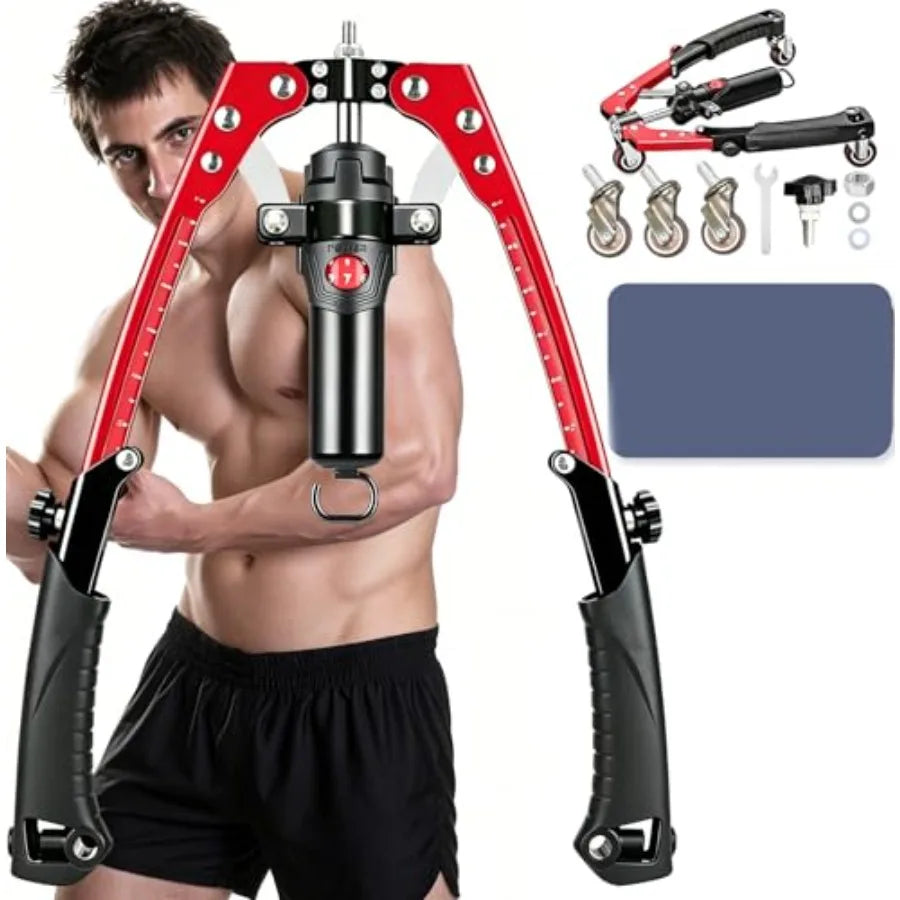 3 in 1 Twister Arm Trainer, Adjustable 22-440 lbs Hydraulic Power Chest Workout Equipment with Ab Roller Wheel,home gym.