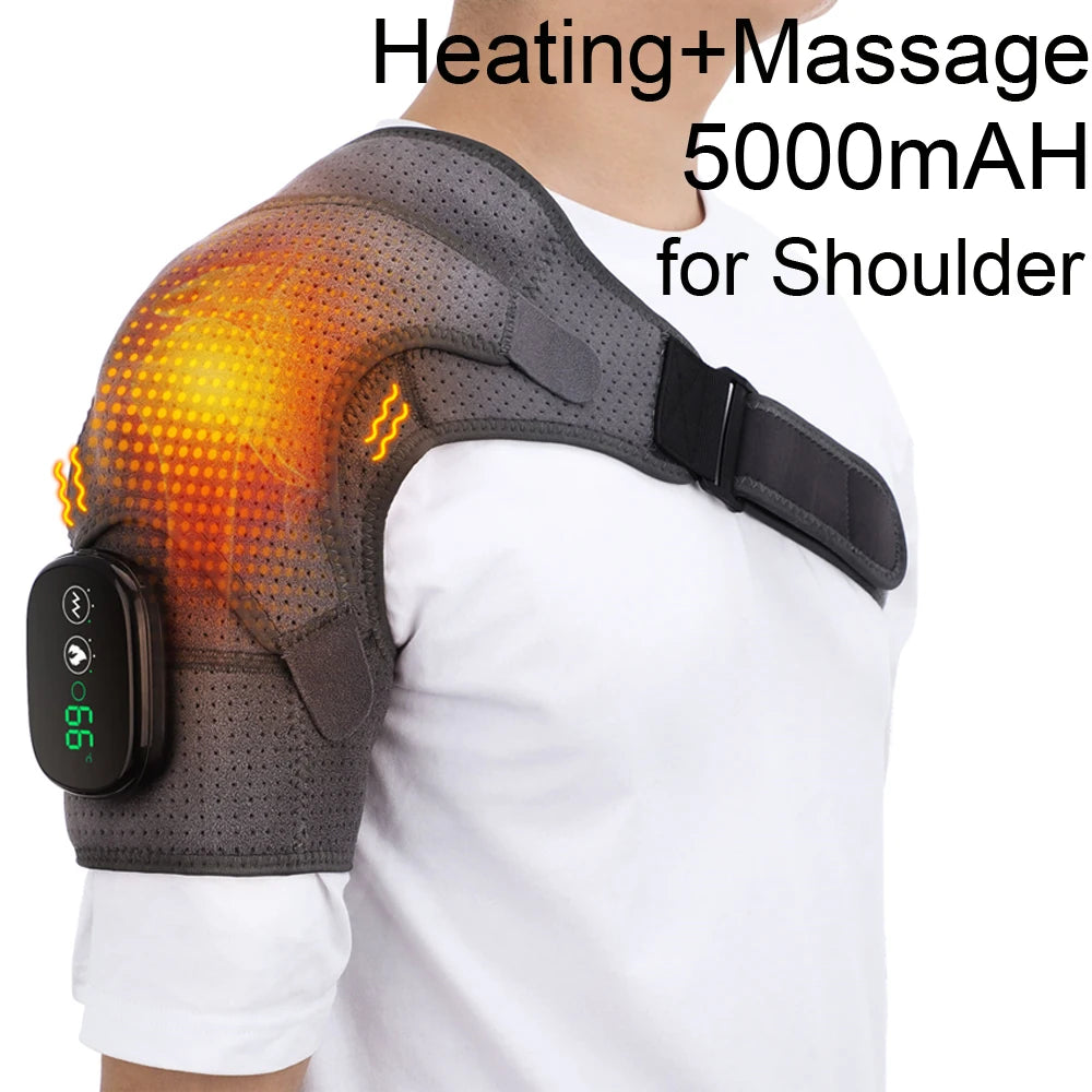 Cordless Electric Heating Shoulder Massager Vibration Massage Shoulder Brace Support Belt Shoulder Muscle Relaxer Heated Pad