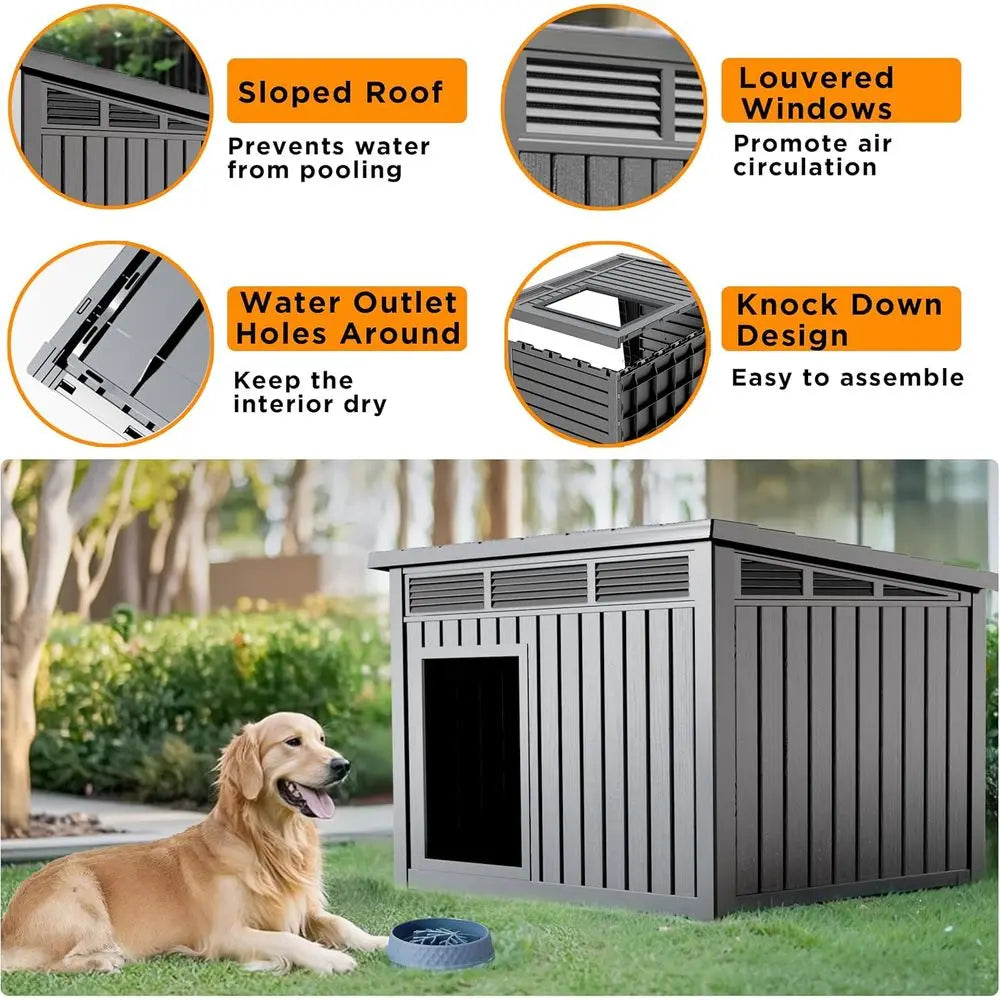 Dog House Outdoor, Indoor Dog House Medium Size Dog with Weatherproof PP Resin Material, Doghouse Outdoor with Openable Roof