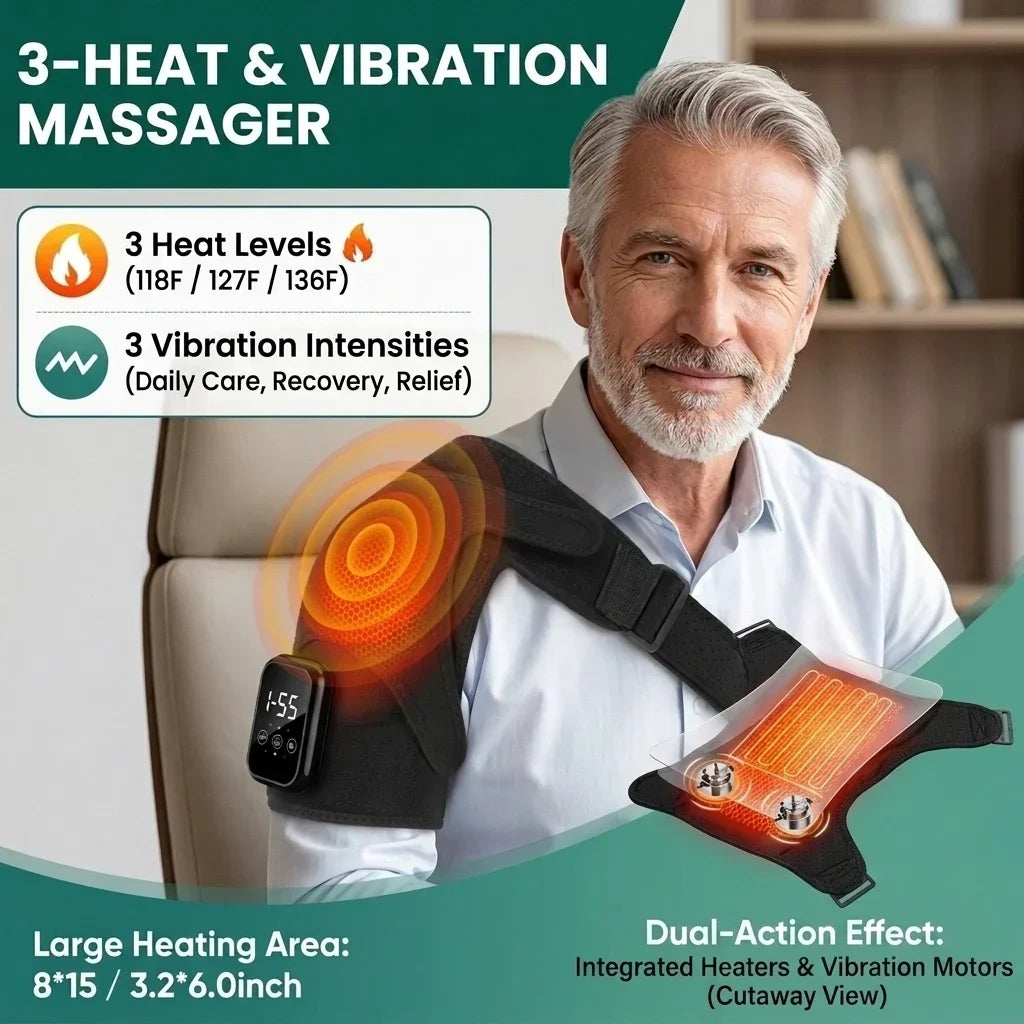 Electric Heated Vibration Shoulder Massage Pad Massager Elbow Large Area Hot Compress Joint Brace Muscle Relaxation Support Belt