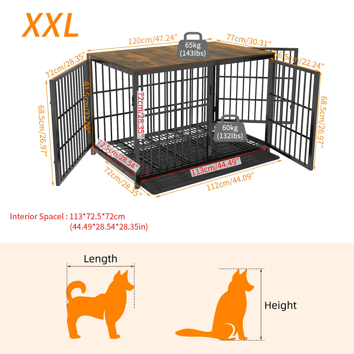 M/L/XL/2XL Dog Crate Cage Furniture Wooden Pet Kennel Table with Three Doors and Removable Tray,Decorative Side End Table