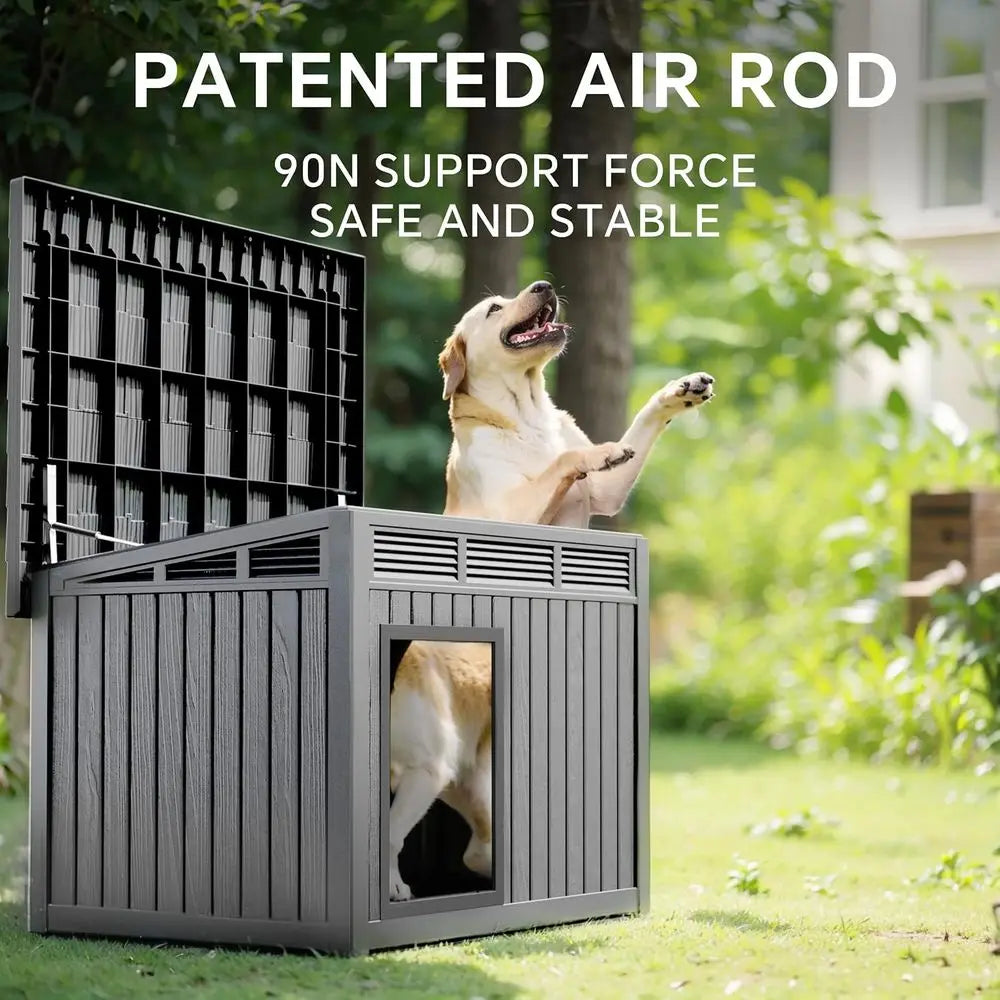 Dog House Outdoor, Indoor Dog House Medium Size Dog with Weatherproof PP Resin Material, Doghouse Outdoor with Openable Roof