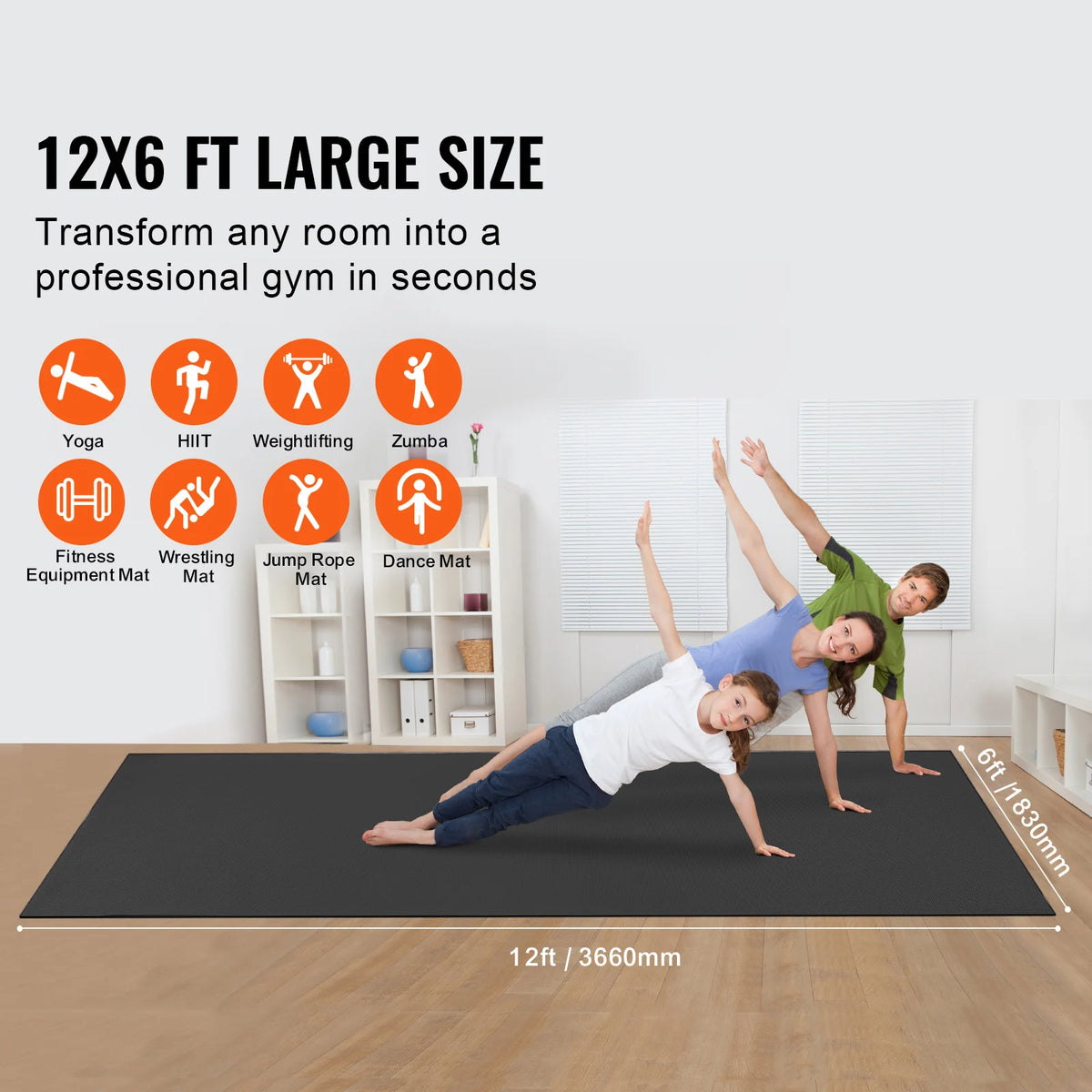 SucceBuy 12x6 FT Exercise Mat Non Slip High Density Premium Yoga Mat Exercise Yoga Mat for Fitness & Exercise Mat with Bag