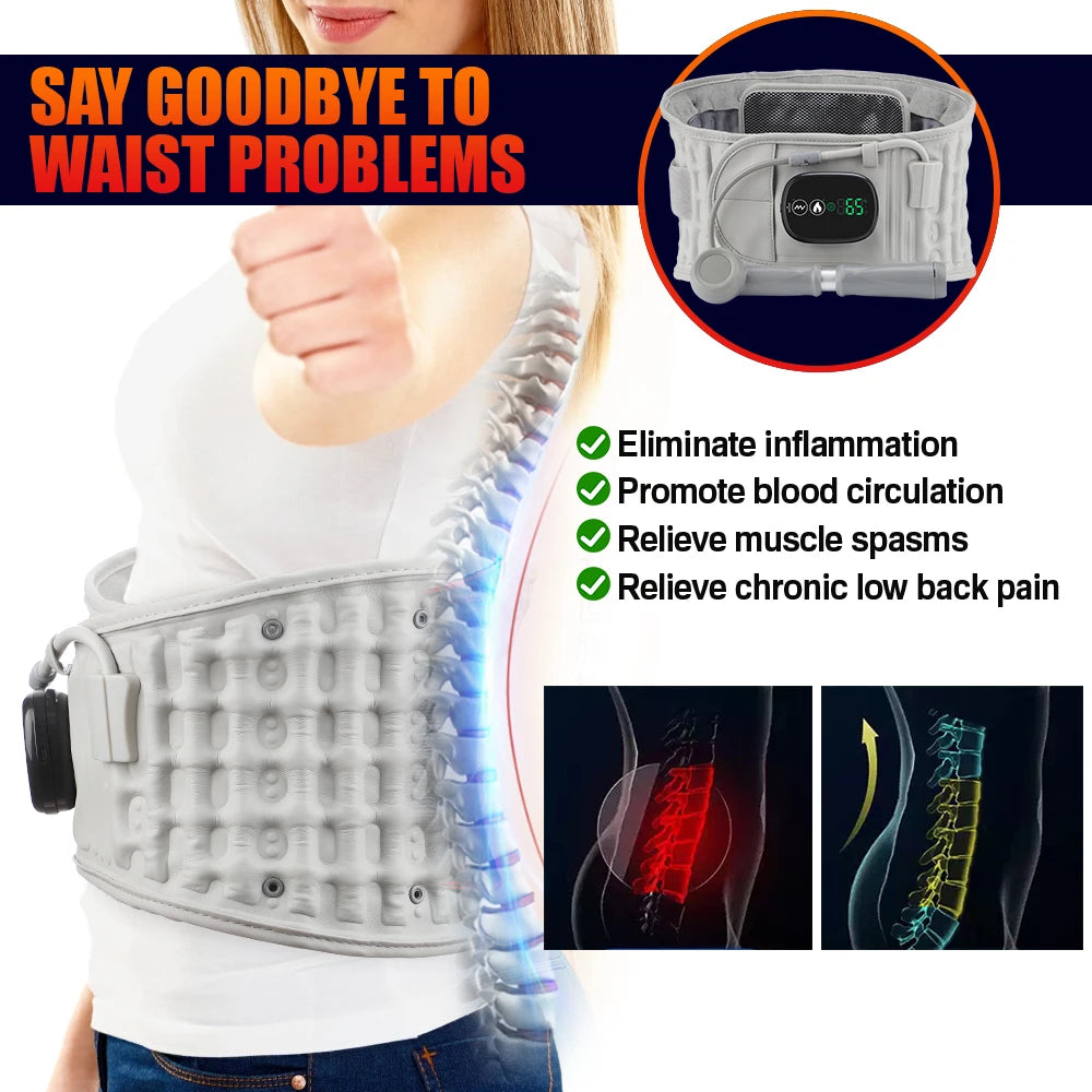 Back Heating Support Belt Airbag Heating Waist Brace Vibration Massage Back Brace Belt Abdomen Warmer Lumbar Support