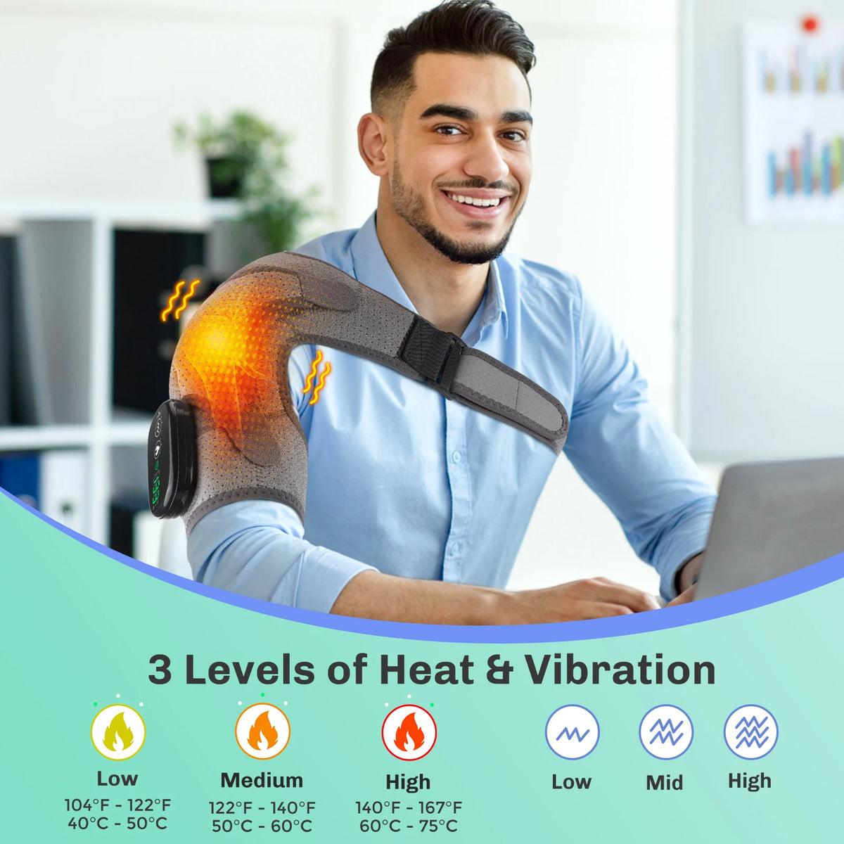 Cordless Electric Heating Shoulder Massager Vibration Massage Shoulder Brace Support Belt Shoulder Muscle Relaxer Heated Pad
