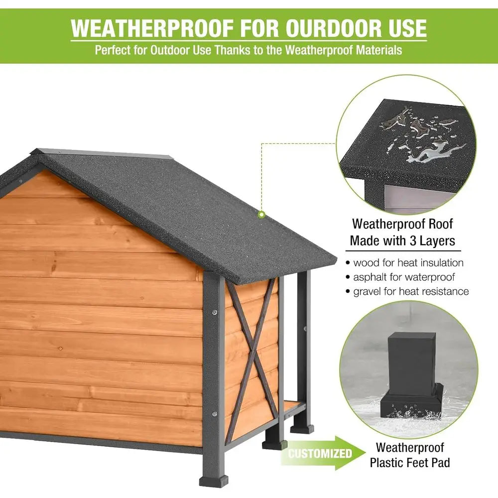 Dog House Outdoor & Indoor Unique All-Seasons Iron Dog Kennel  with Raised feet for Small,  Medium & Large Dogs,Weatherproof.