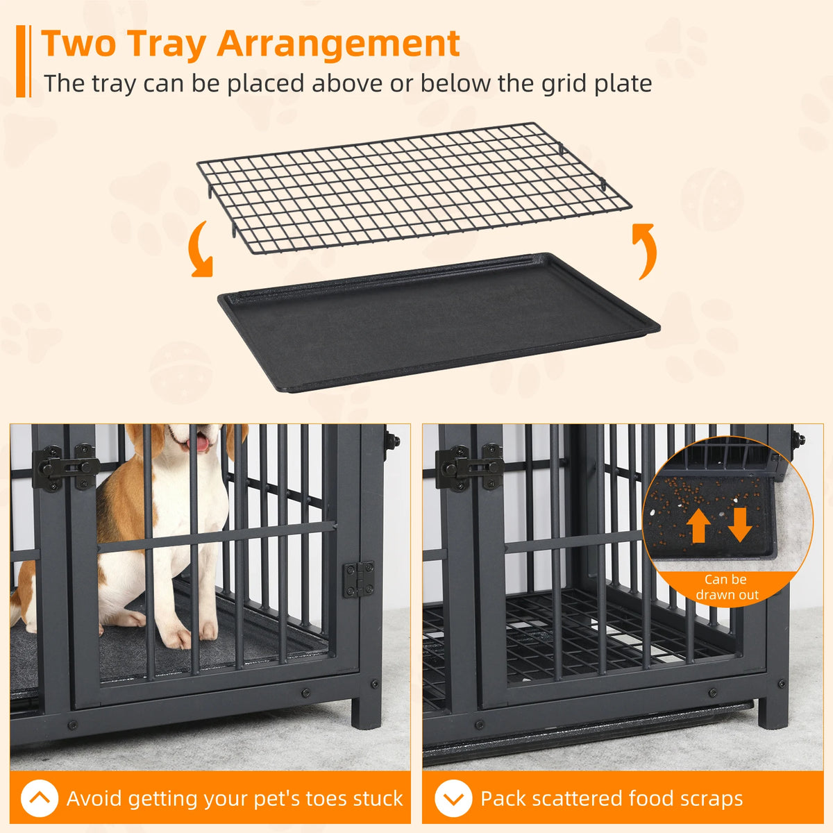 M/L/XL/2XL Dog Crate Cage Furniture Wooden Pet Kennel Table with Three Doors and Removable Tray,Decorative Side End Table