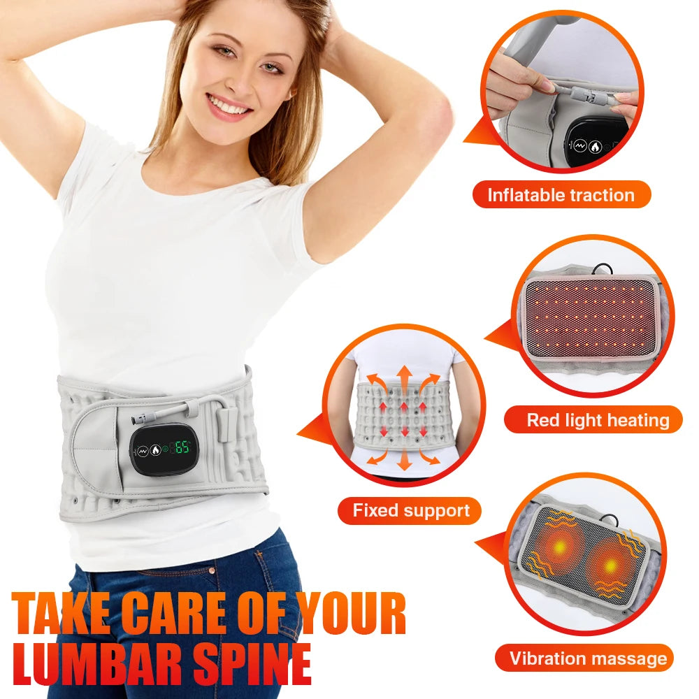 Back Heating Support Belt Airbag Heating Waist Brace Vibration Massage Back Brace Belt Abdomen Warmer Lumbar Support