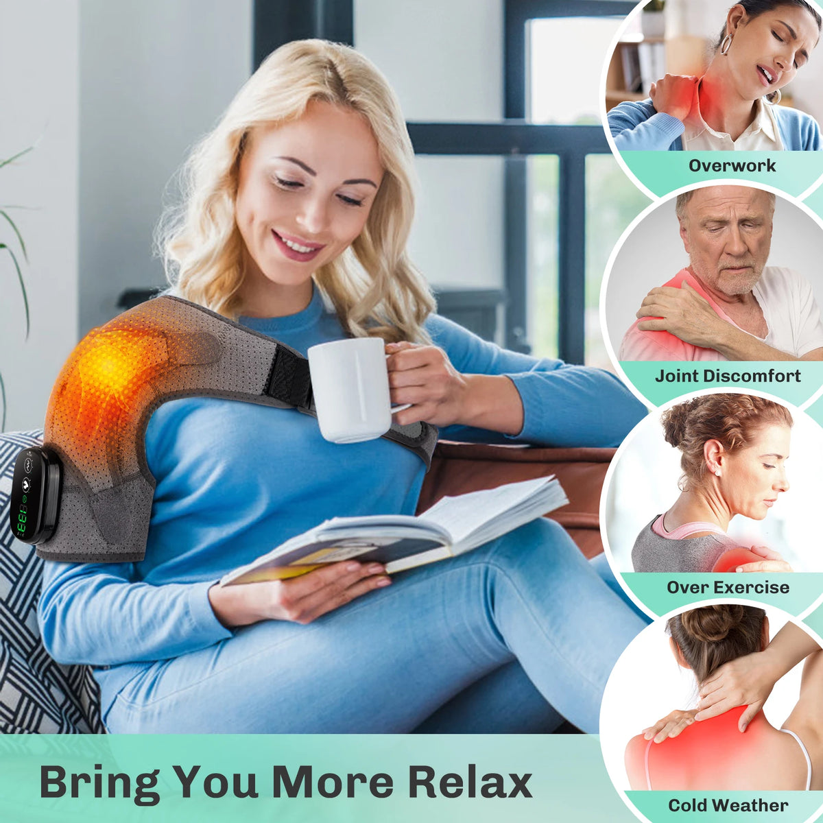Cordless Electric Heating Shoulder Massager Vibration Massage Shoulder Brace Support Belt Shoulder Muscle Relaxer Heated Pad