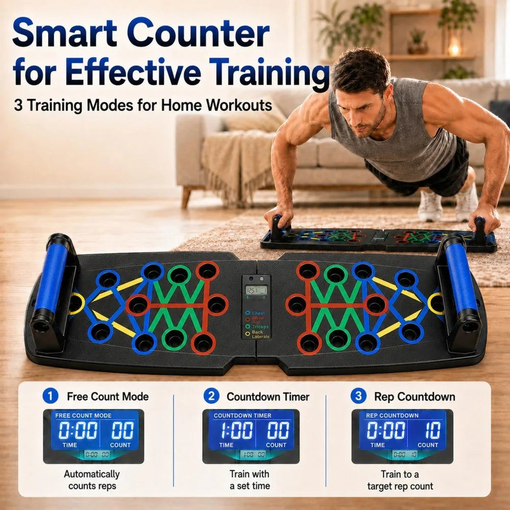 Smart Push Up Board with Counter, Foldable Home Workout Equipment, Non-Slip Handles for Chest, Shoulders, Back & Triceps
