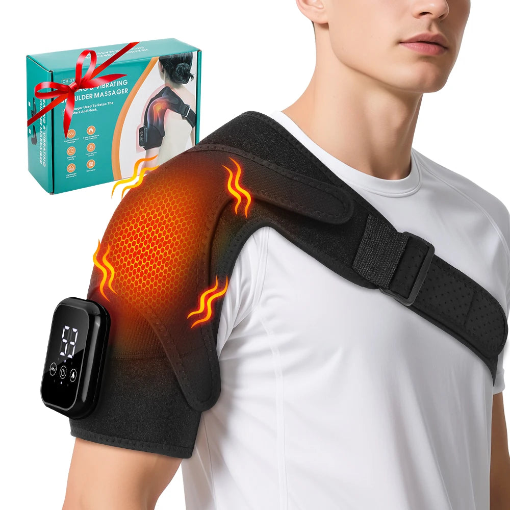 Electric Heated Vibration Shoulder Massage Pad Massager Elbow Large Area Hot Compress Joint Brace Muscle Relaxation Support Belt