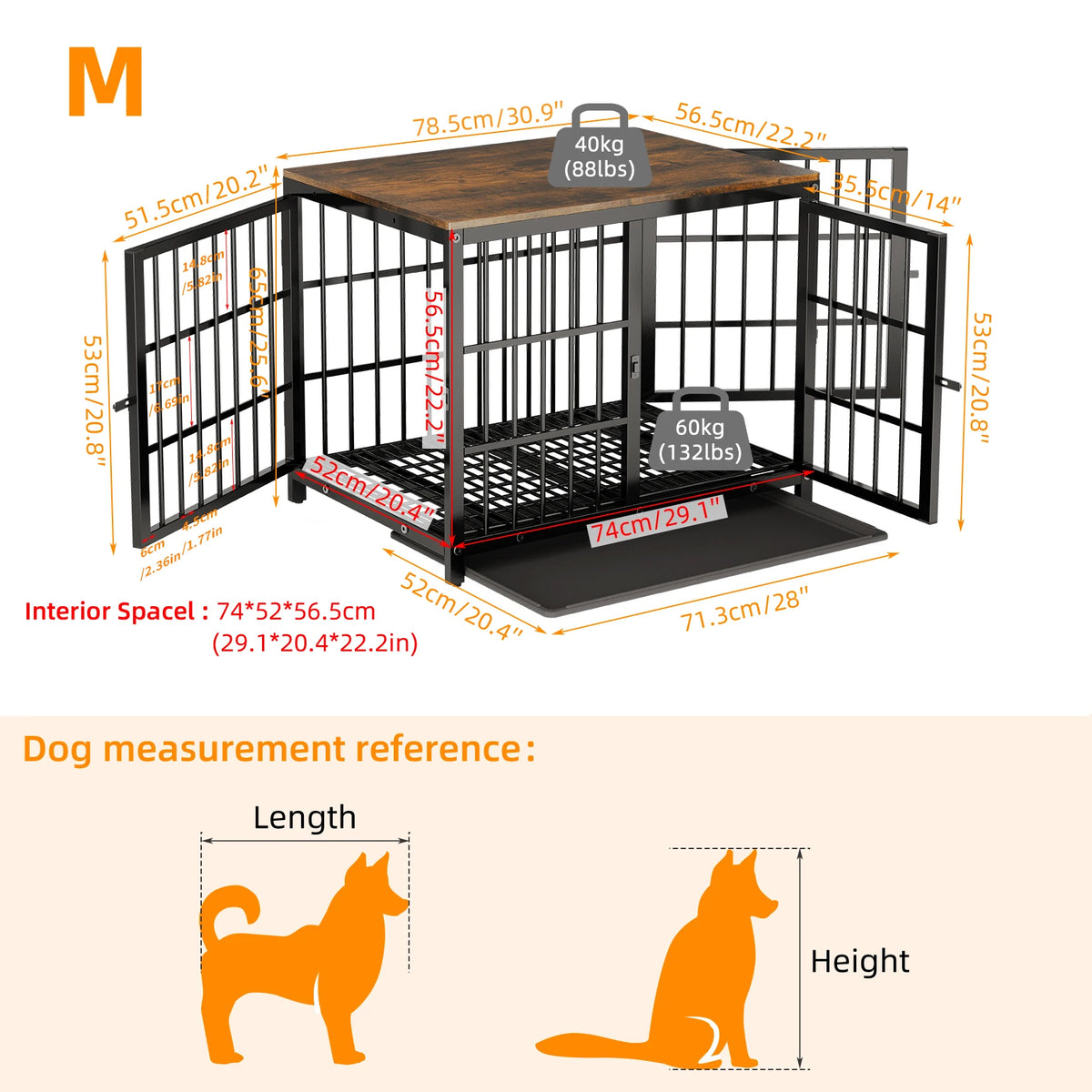 M/L/XL/2XL Dog Crate Cage Furniture Wooden Pet Kennel Table with Three Doors and Removable Tray,Decorative Side End Table
