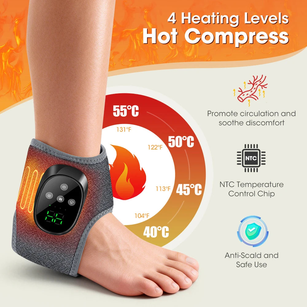 Heated Ankle Brace Massager 4 Heat Levels 4 Modes 4 Intensities Adjustable Warm Foot Brace Cordless Rechargeable Foot Relaxer