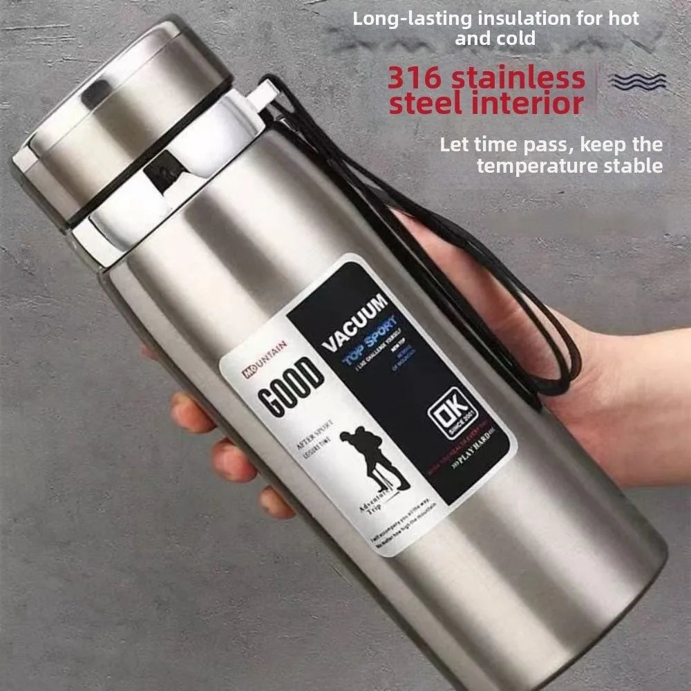 800/1000ml Sports Thermos Bottle Large Capacity Stainless Steel Insulated Water Bottle Heat-resistant