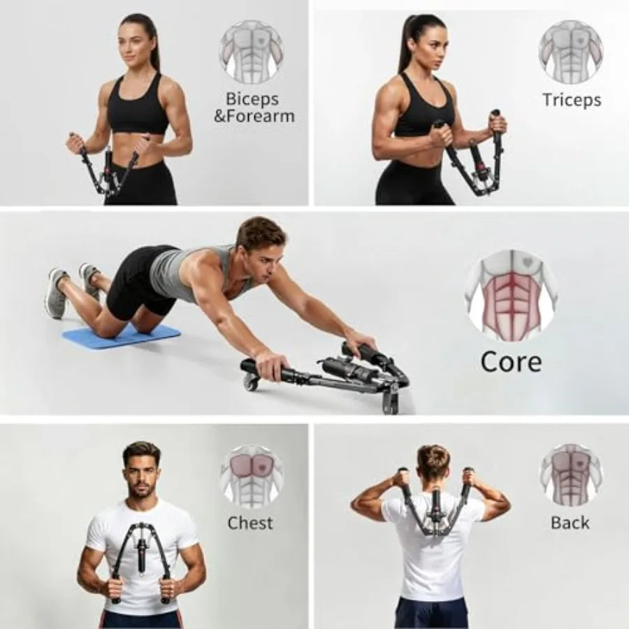 3 in 1 Twister Arm Trainer, Adjustable 22-440 lbs Hydraulic Power Chest Workout Equipment with Ab Roller Wheel,home gym.