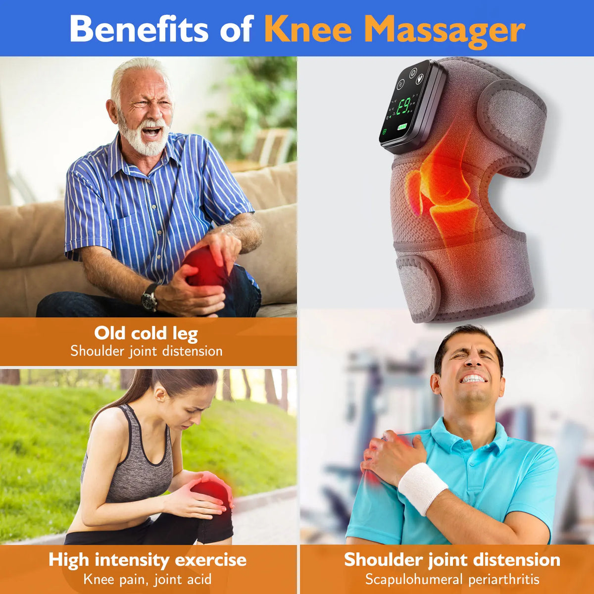 Electric Heating Knee Massage Instrument Cordless Hot Compress Vibrator,Muscle Relaxation